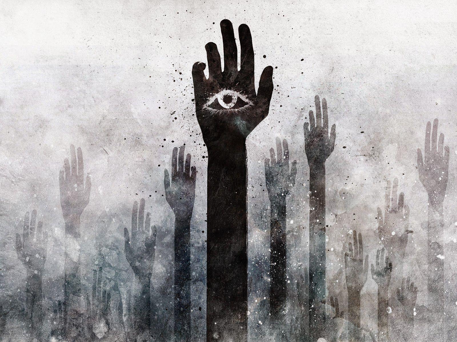 Mesmerizing Illuminati Logo On Right Hands Scary Night Background