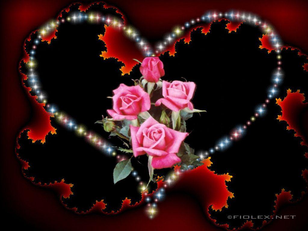 Pink Roses Graphics Animated. IMAGE Pink Roses In Glitter Heart