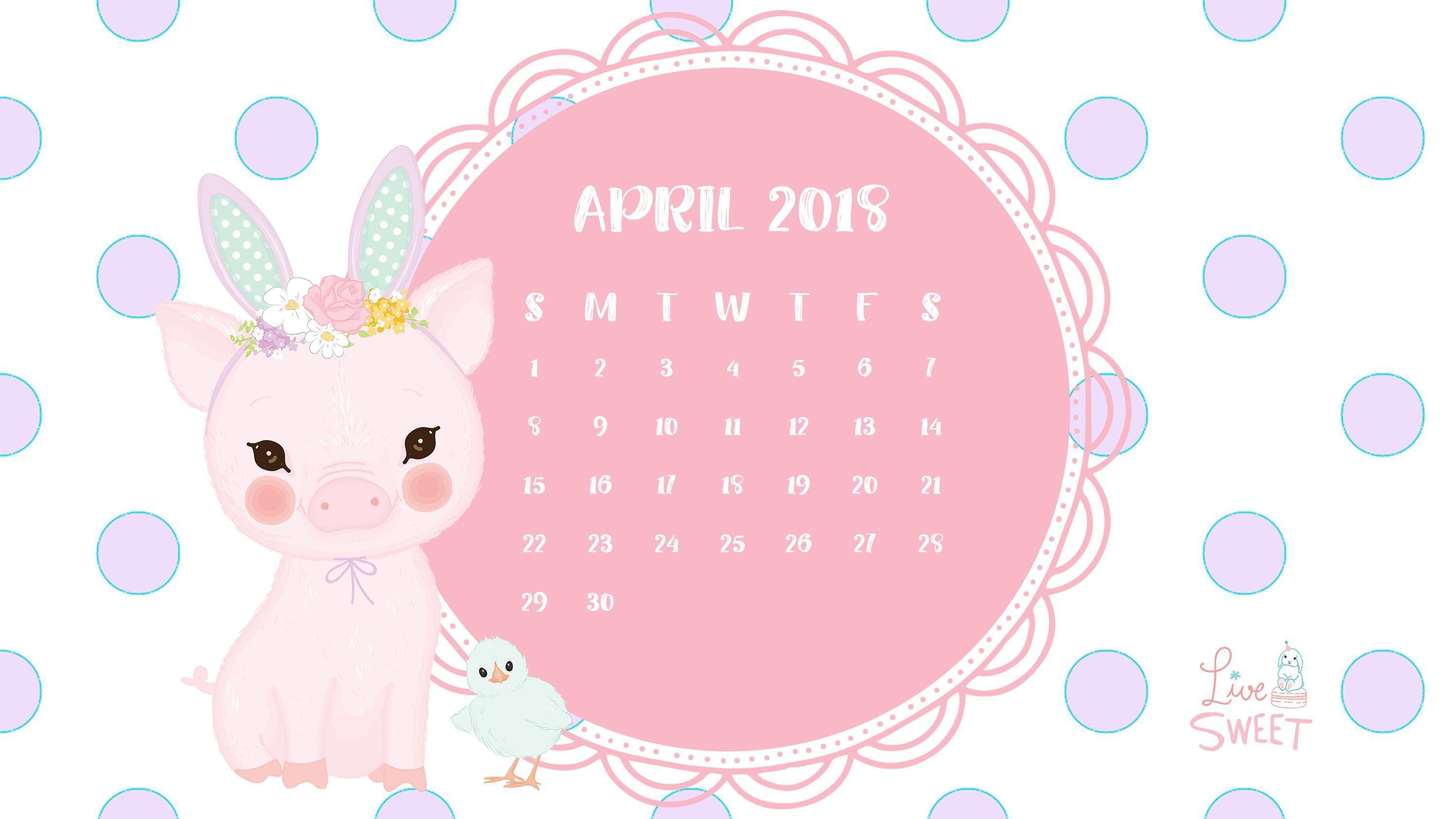 Cute Pink April 2018 Calendar Wallpaper for Phone and HD Desktop