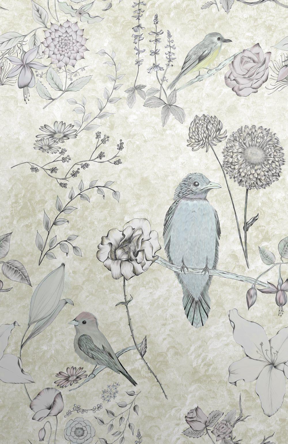 Birds Wallpaper. Opulent Birds and Flowers Wallcovering