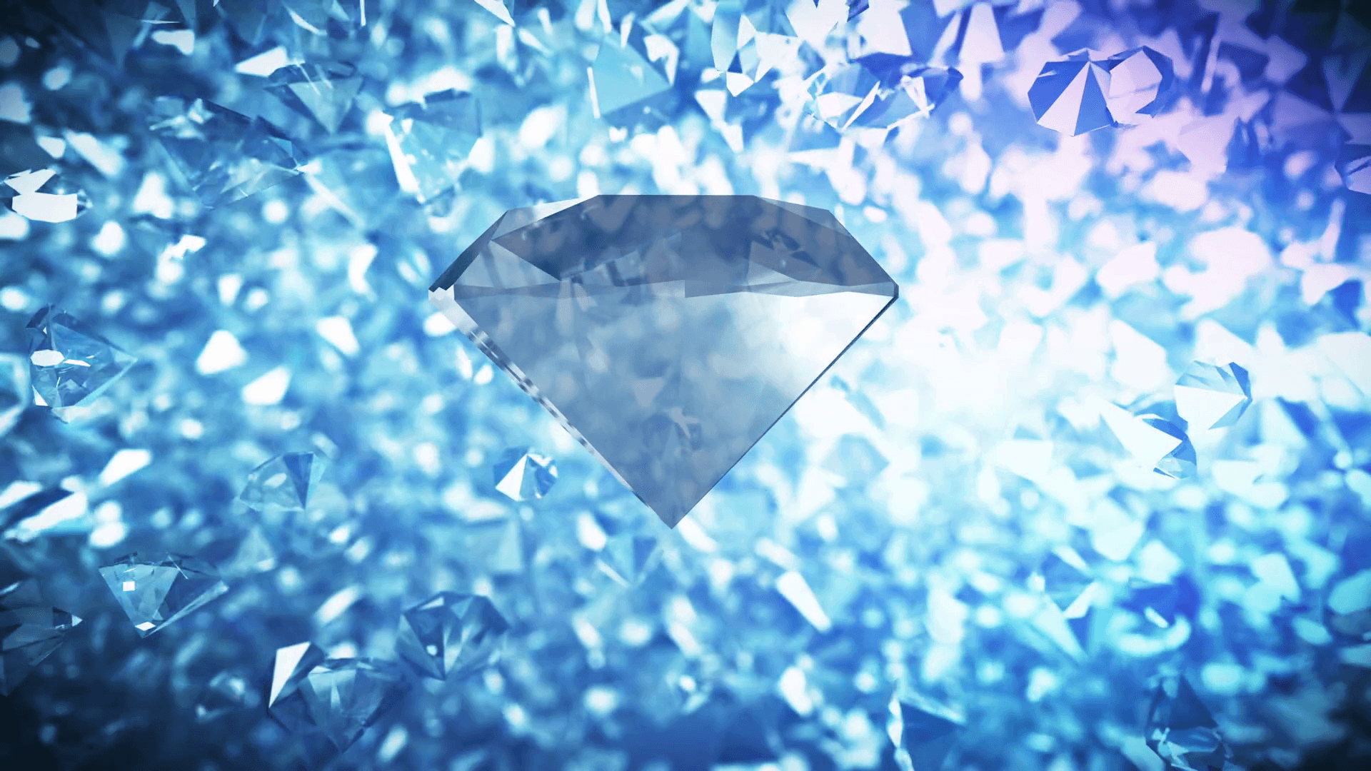 Big Diamond rotates on blinking diamonds background. Luxury crystal