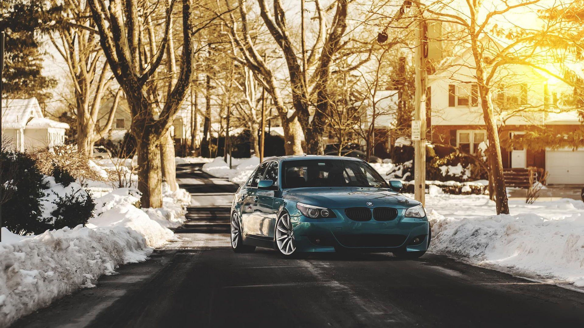 BMW E60 528i M5 blue car winter sunrise 4k Ultra HD Wallpaper
