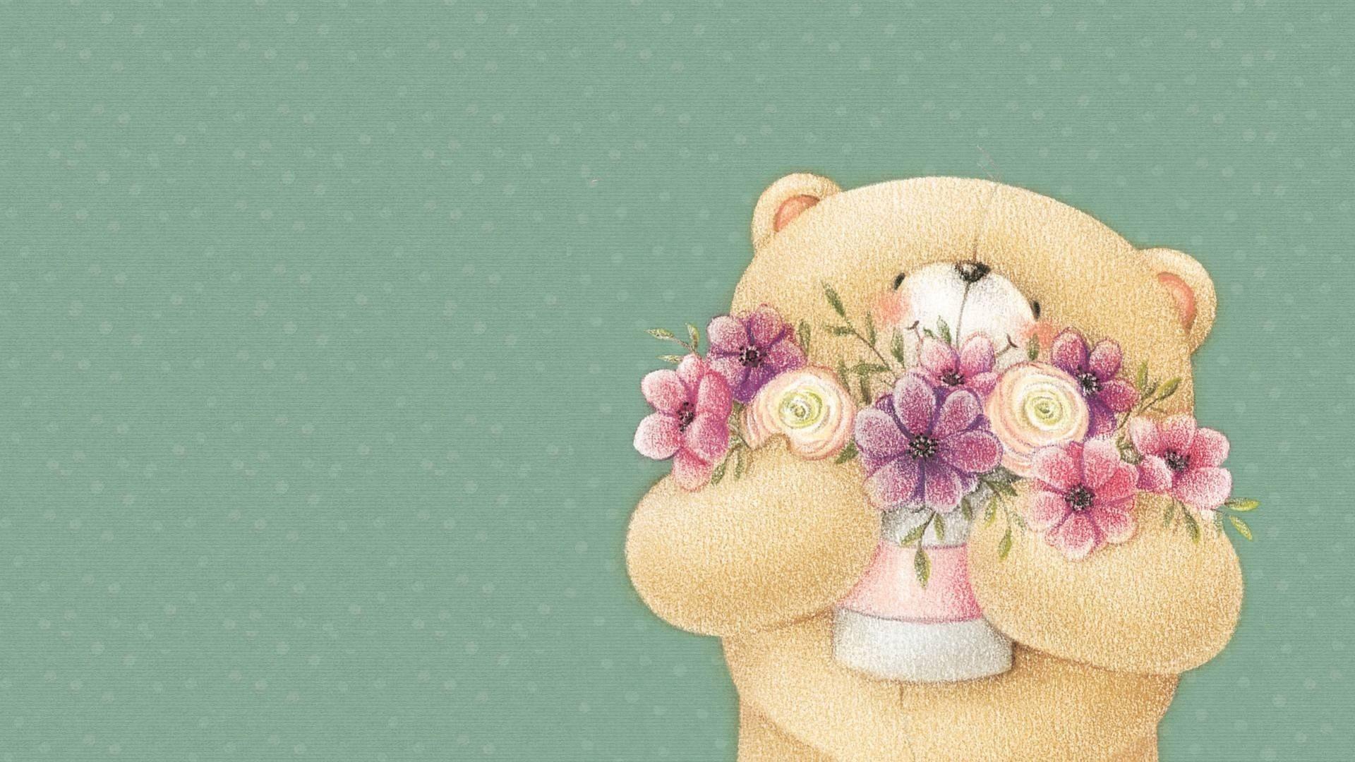Wallpaper, flowers, Toy, pink, ART, hand, petal, teddy bear, flower
