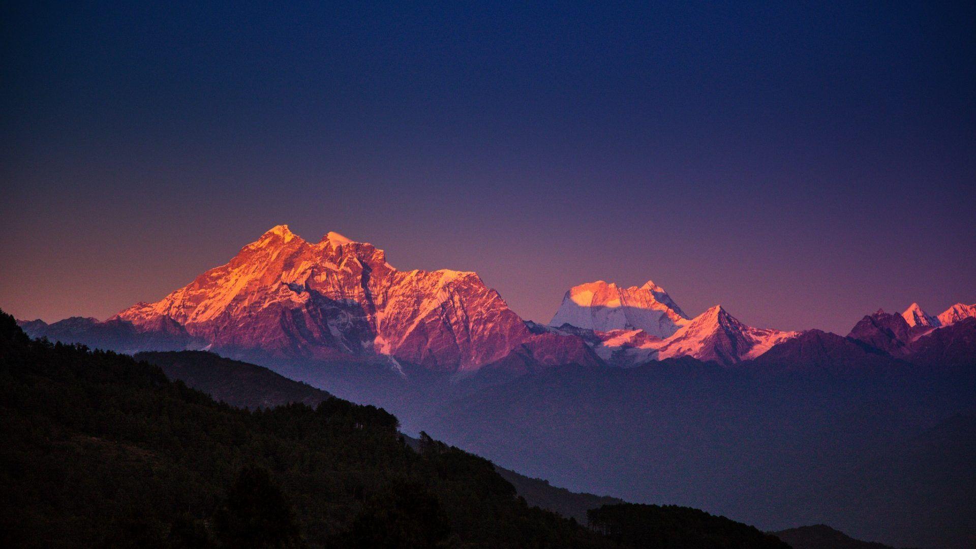 Mountains: Sky Himalayas Mountains Trees Nepal Blue Evening Nature