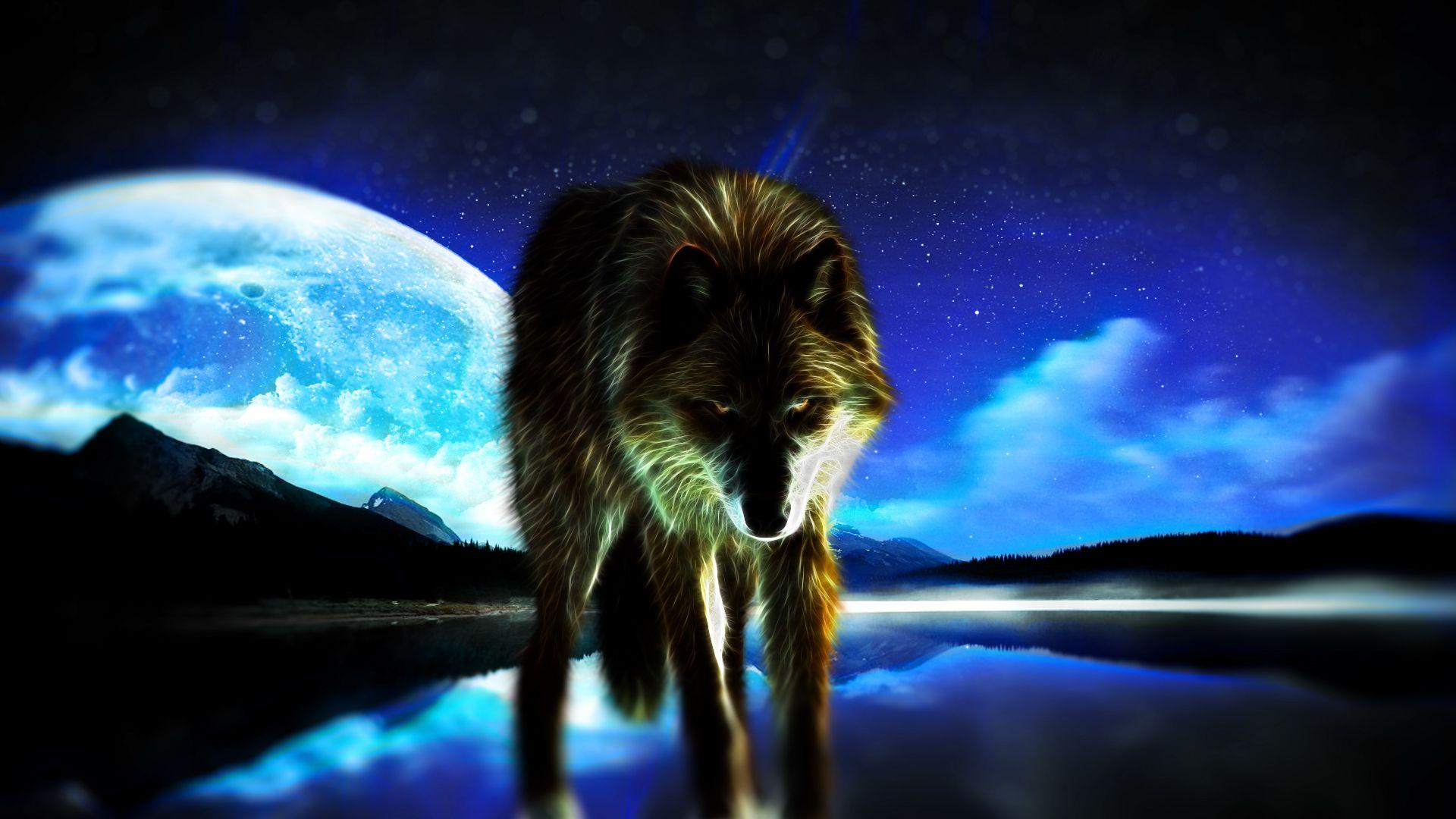 Wolf with Moon (Wallpaper)