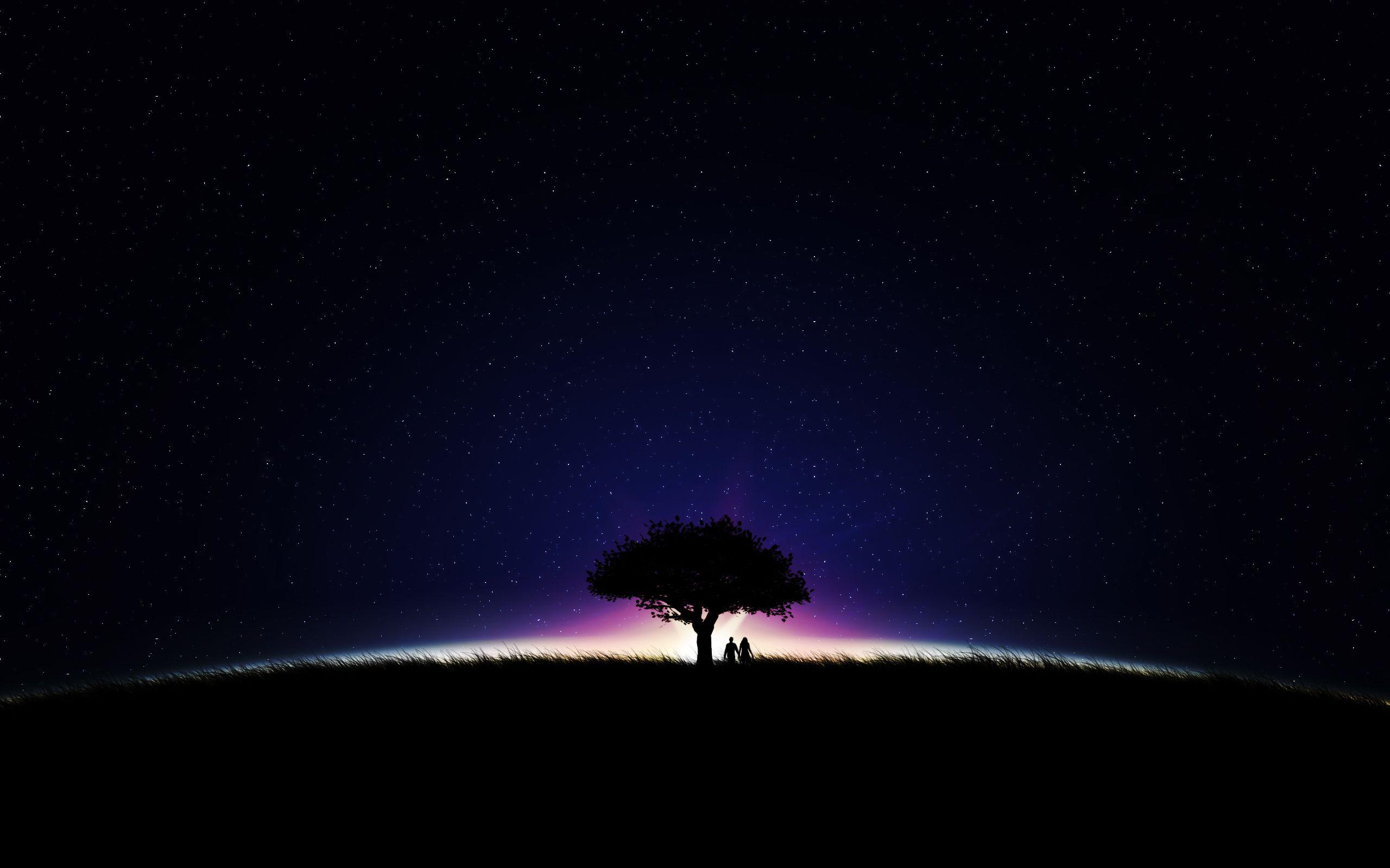 Wallpaper Couple, Romantic, Night, Stars, Silhouette, HD, Creative