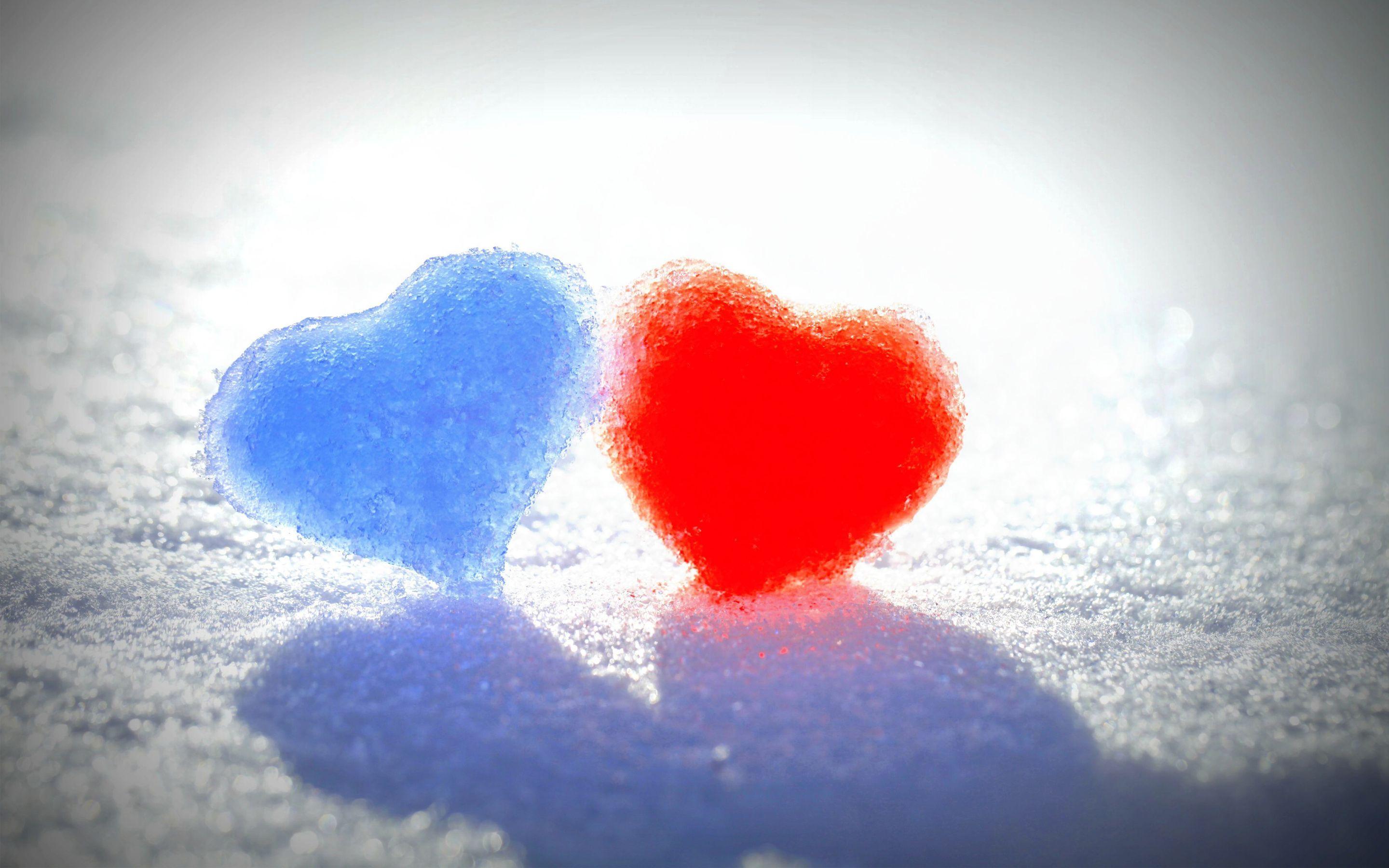 awesome blue red snow hearts wide