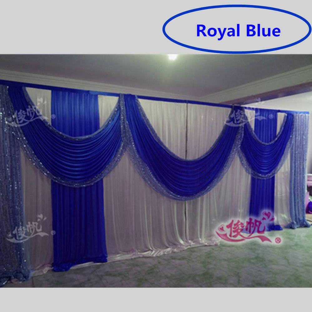Beautiful Royal Blue Wedding Backdrop Sequins Swag Ice Silk Stage