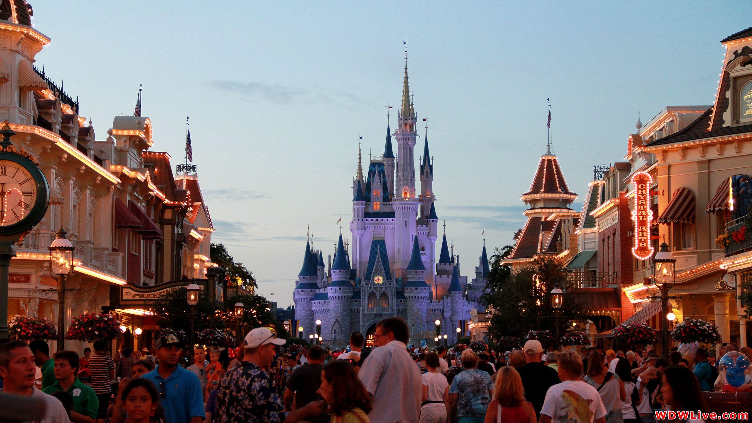 Cinderella Castle: Dusk sets on Main Street U.S.A. and Cinderella