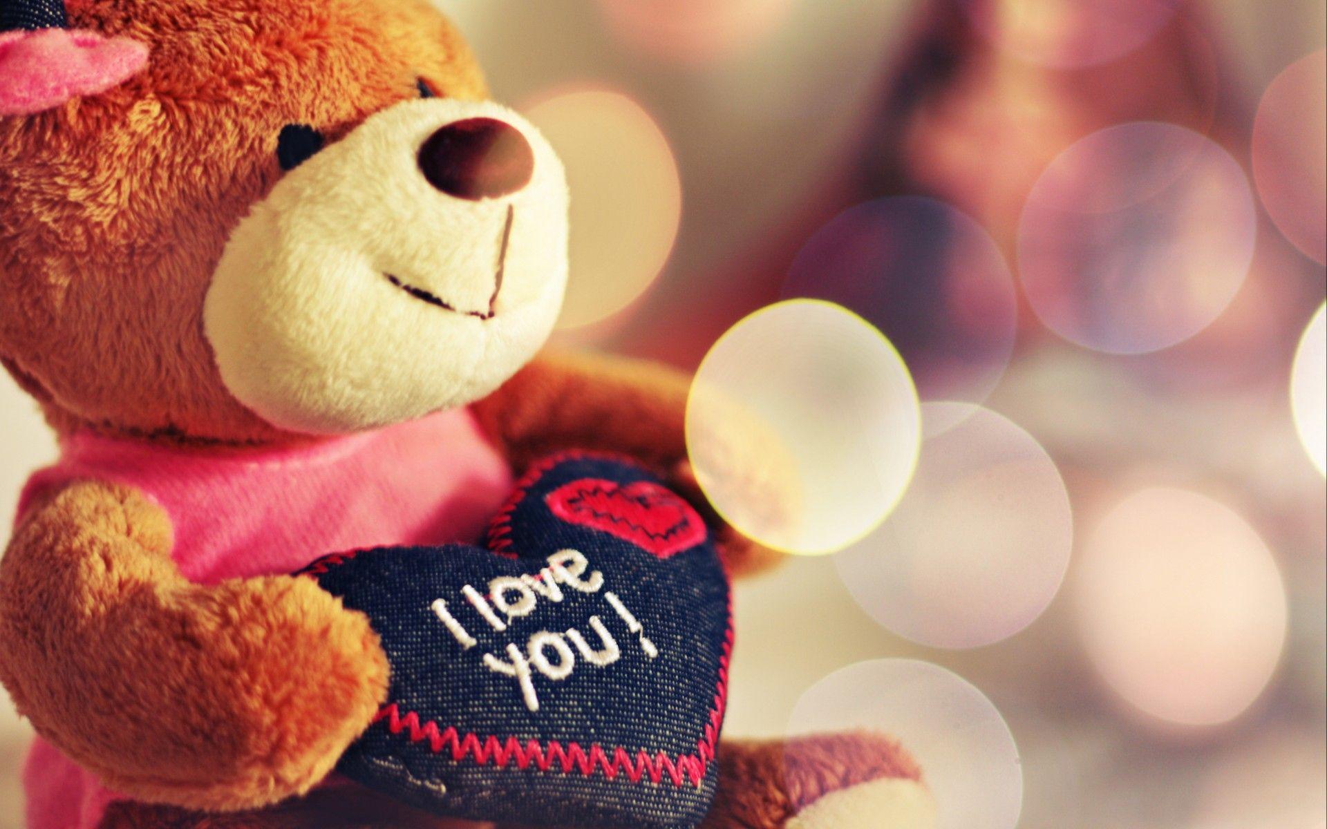 Wallpaper Teddy bear, I Love You, Love heart, Love