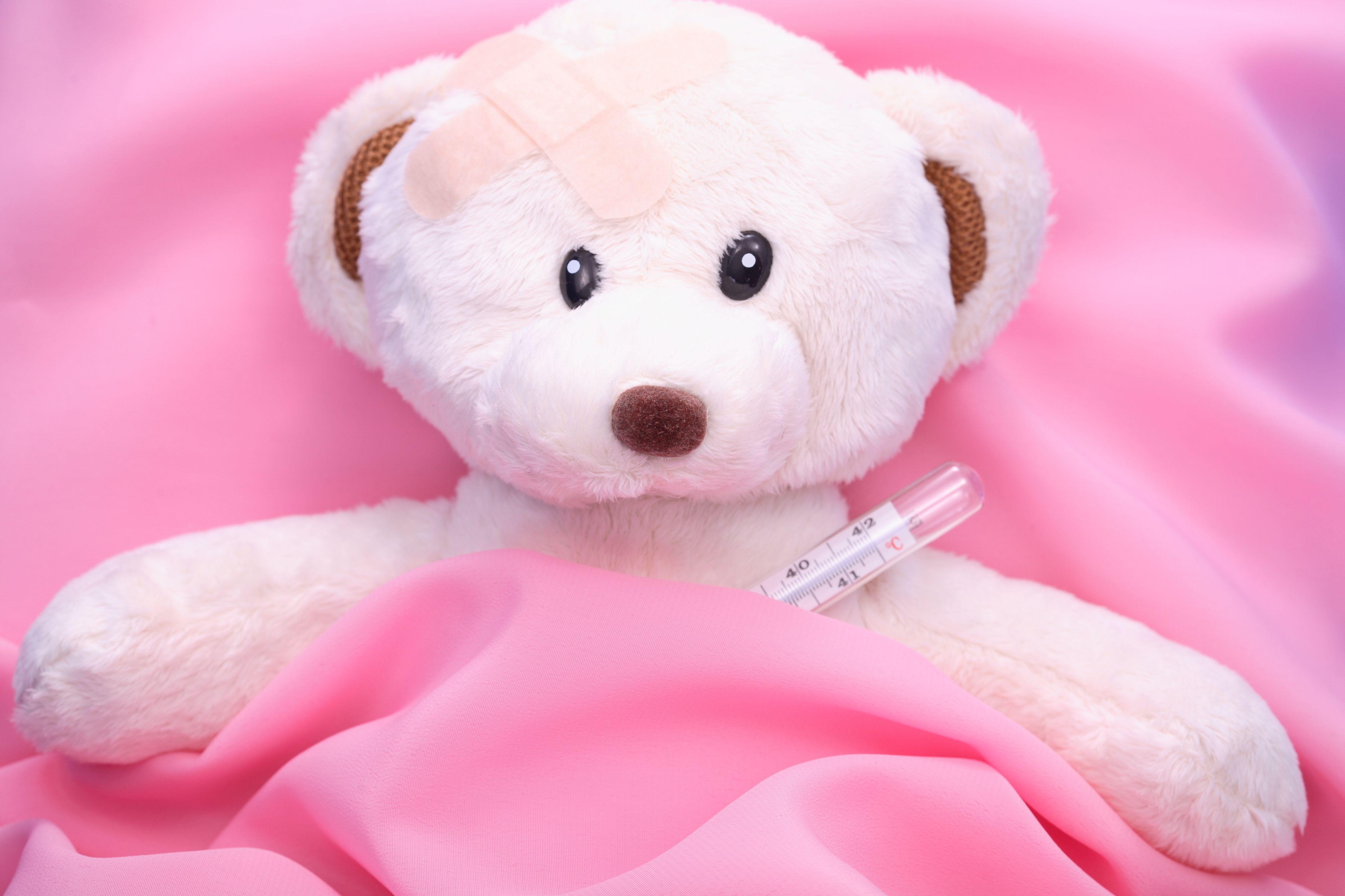 Wallpaper, Toy, teddy bear, thermometer, bed, disease 4368x2912