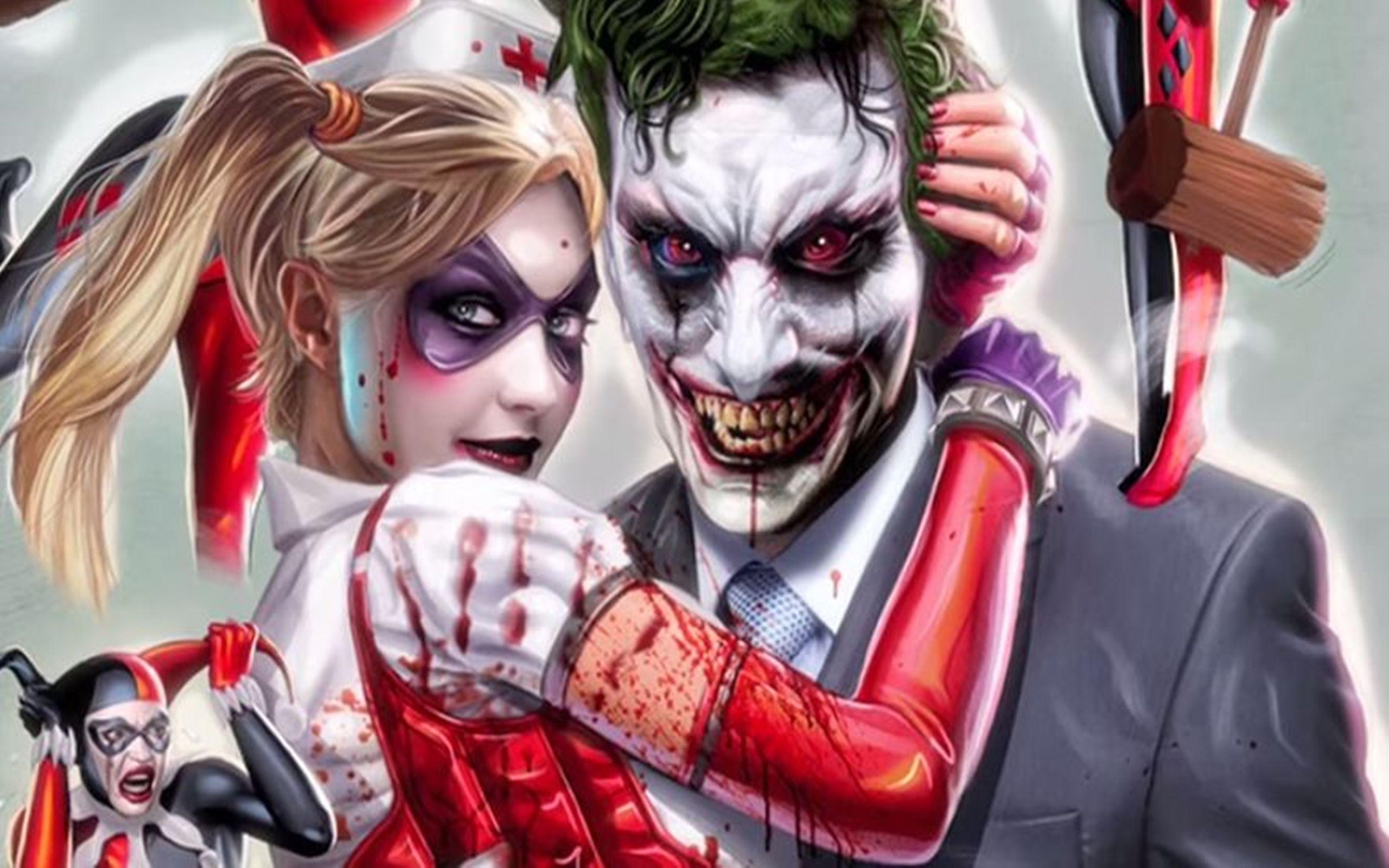 Joker & Harley Quinn Vs Deadpool & Domino Wallpaper HD