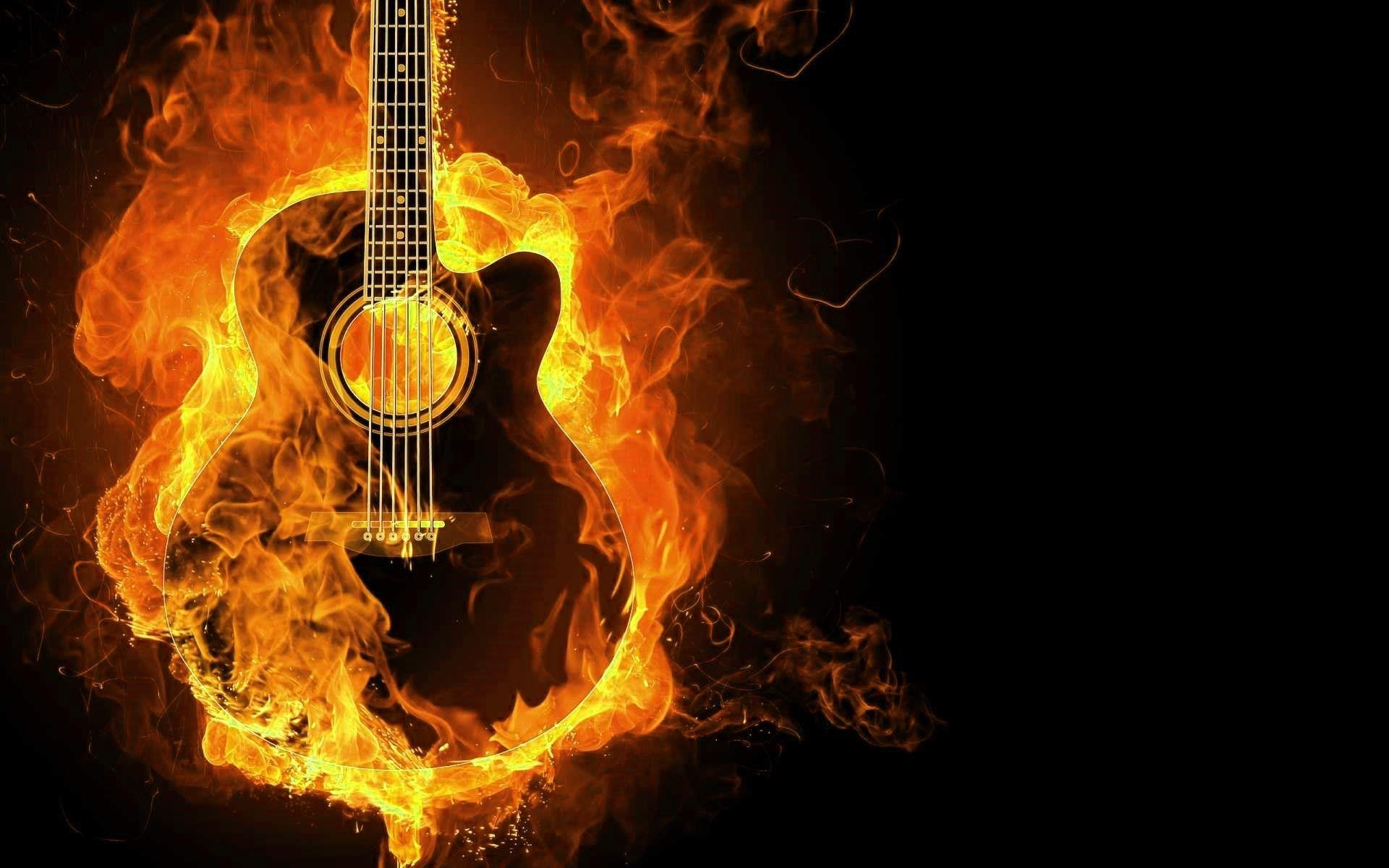 Burning Guitar Fire Background HD Wallpaper