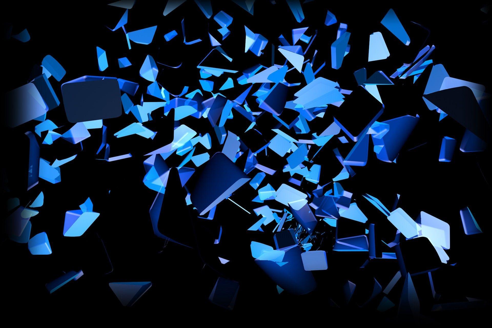 Blue black explosions glow colors slices cube wallpaper