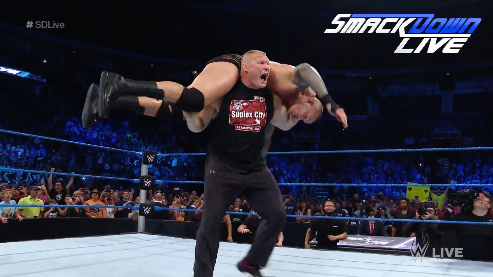 Brock Lesnar F5 to Randy Orton / Smackdown Live