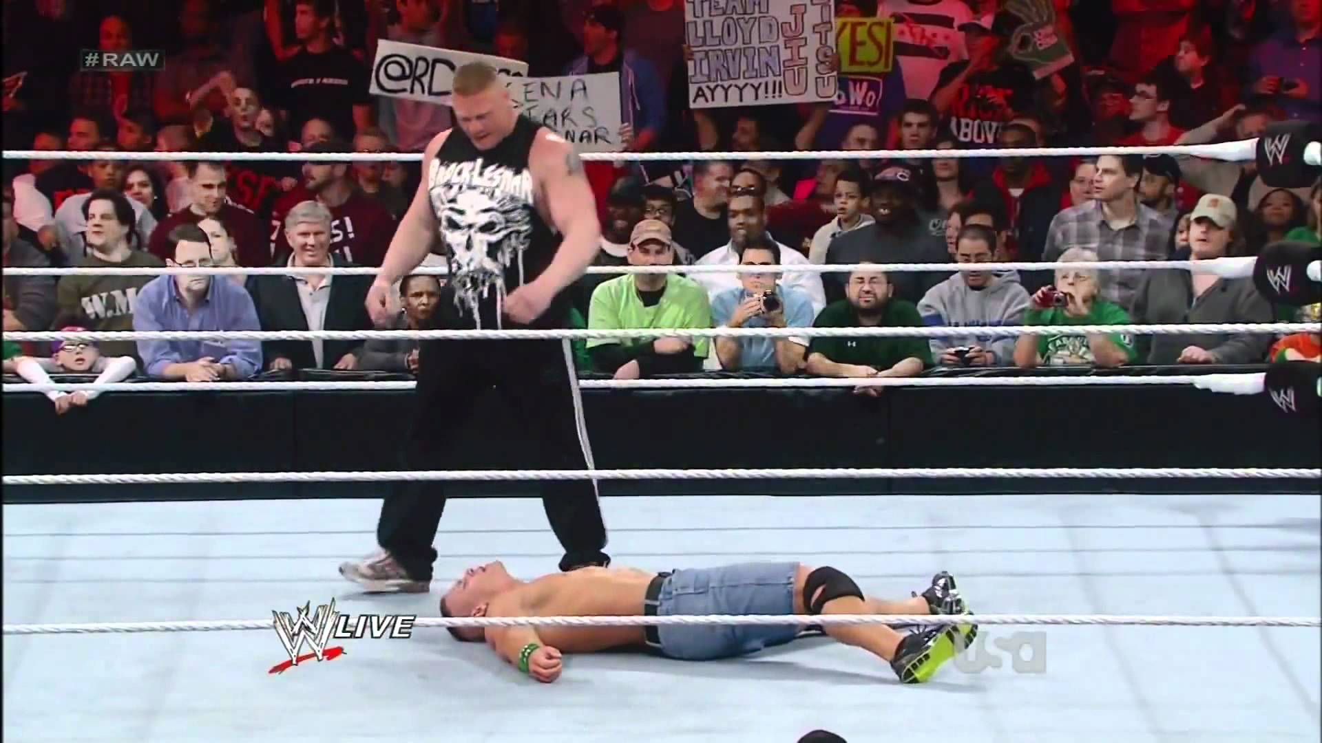 WWE Brock Lesnar Beat Down And F5 Cena (Raw 9 4 2012 HD 1080p)