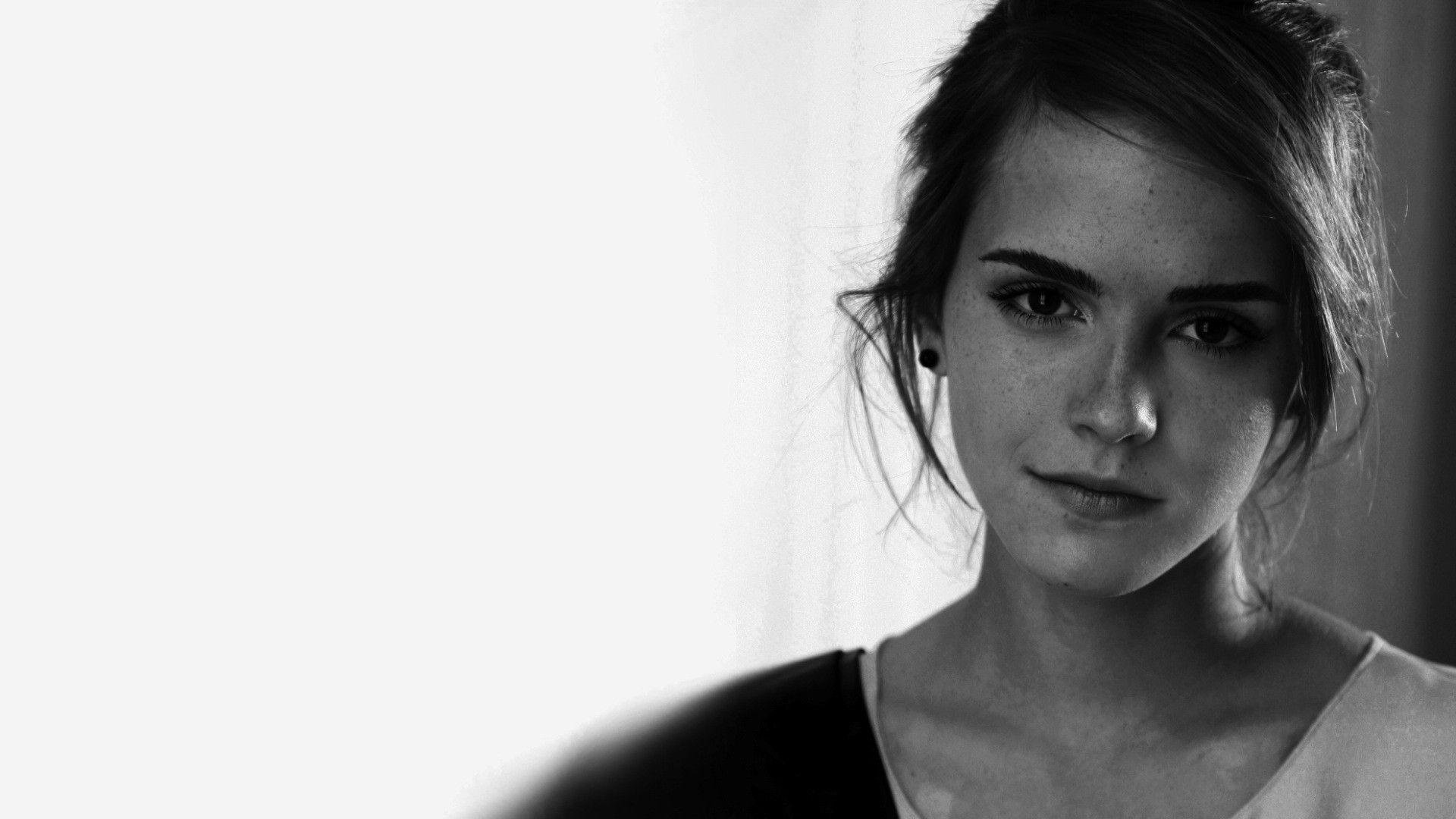 Wallpaper, Emma Watson, brunette, eyes, face, black and white