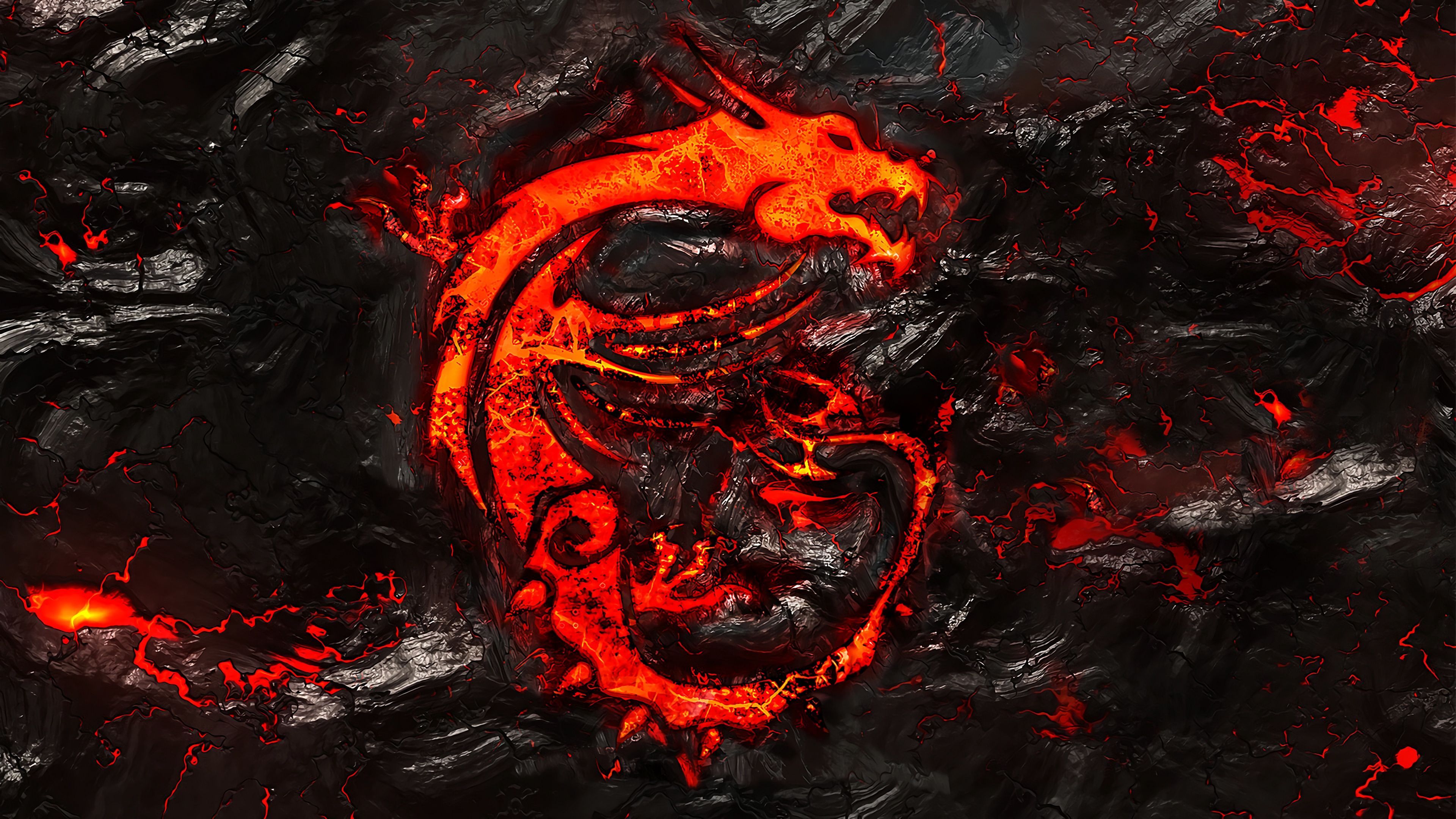 MSI Dragon Logo Burning Lava Background 4k wallpaper. MSi