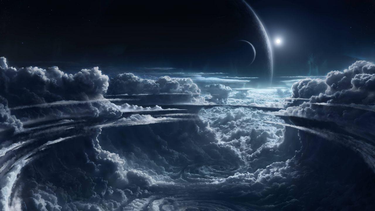 Wallpaper Moon, Planets, Clouds, 4K, Space