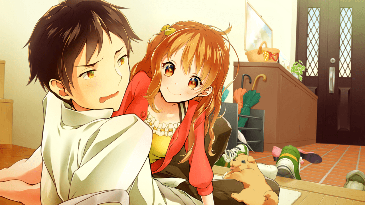 Download 1280x720 Anime Couple, Romance, Lying Down Wallpaper