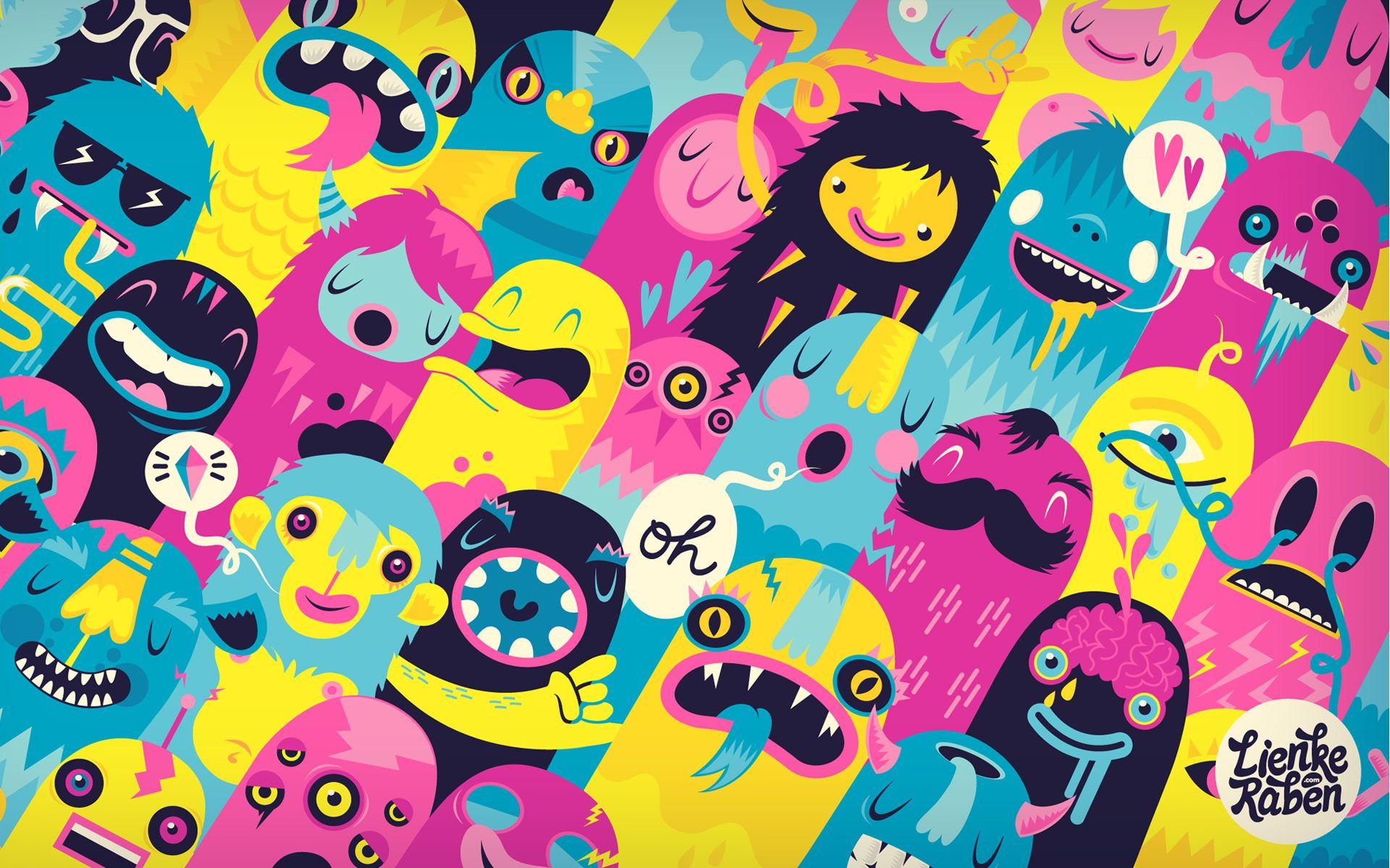 Colorful Monsters Illustration Desktop Wallpaper
