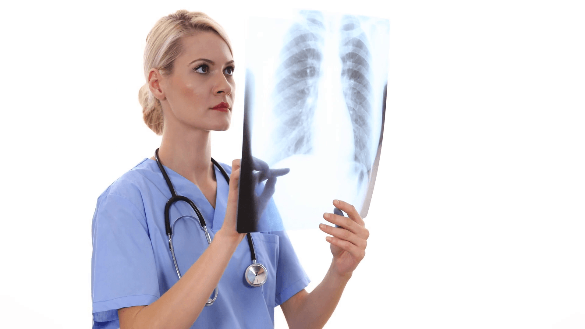 Medical Doctor Woman Analyze Pulmonary X Ray Looking Diagnostic