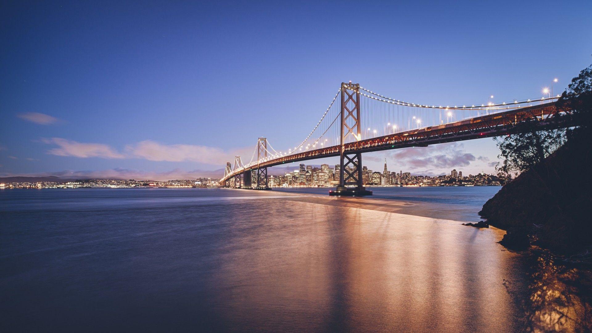 San Francisco Bridge Night Long Exposure Desktop Wallpaper