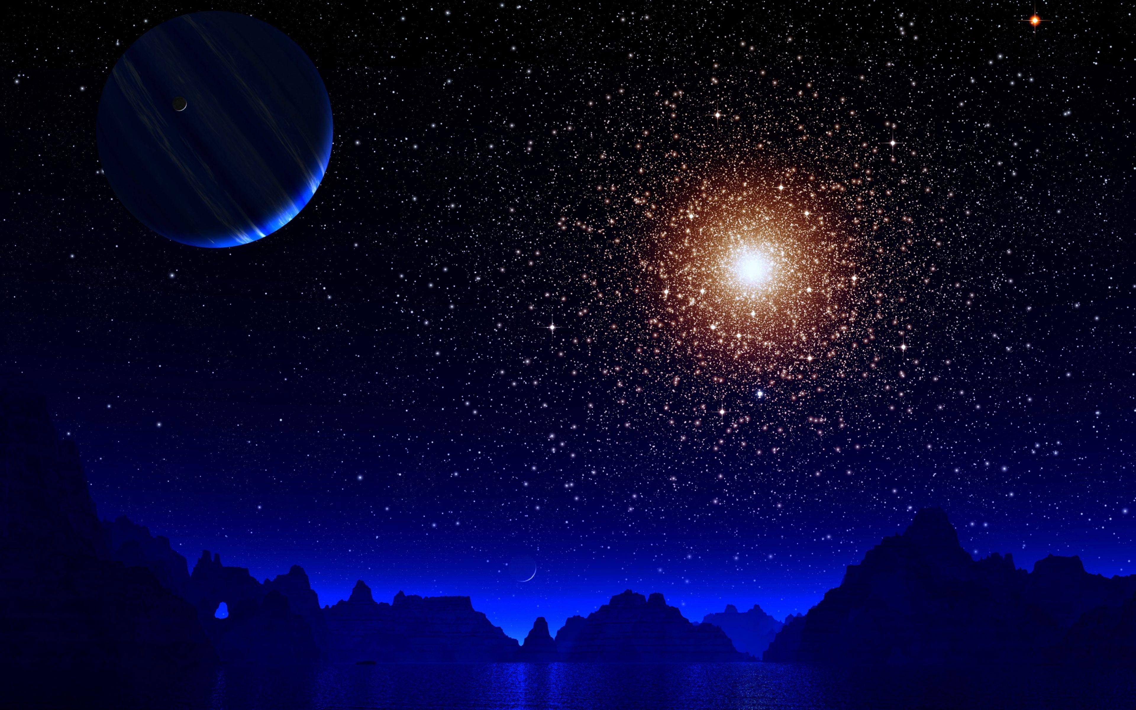 Blue Night Moon Stars Earth 4k, HD Digital Universe, 4k Wallpaper