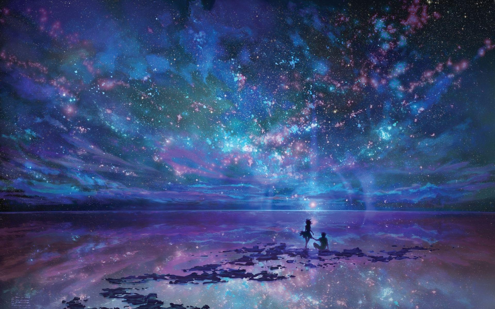 Night Stars Ocean & Couple wallpaper. Night Stars Ocean & Couple