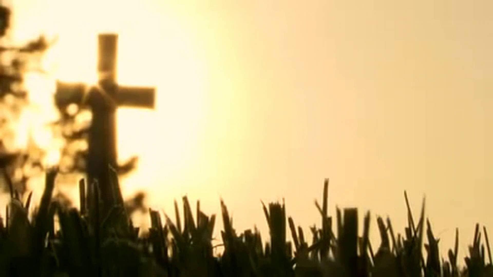 Cross with Grass and Sunrise Background Motion Video Loops HD