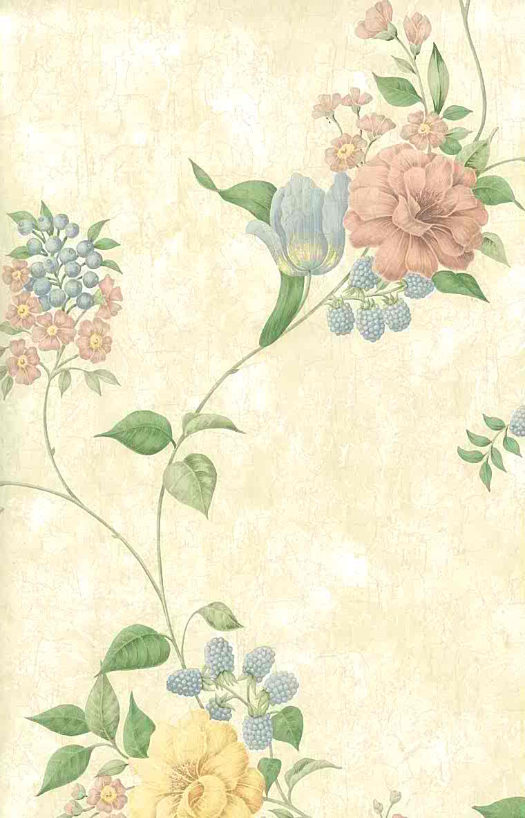 Pastel Flowers Vintage Wallpaper Pink Blue Cream Faux Finish 43224