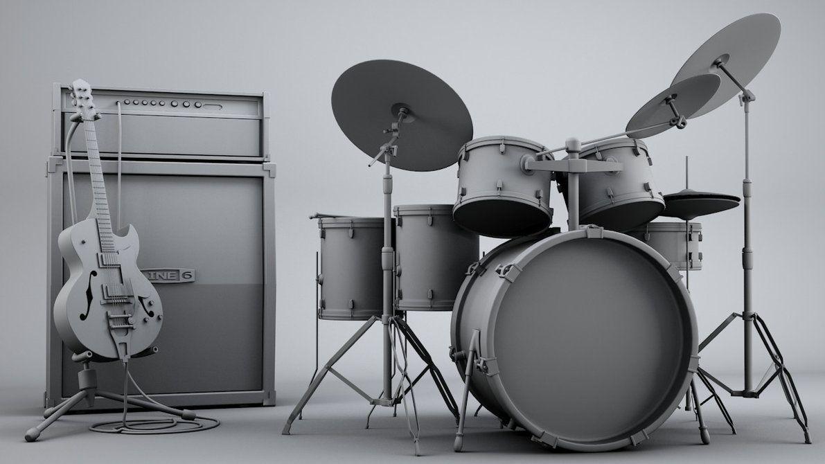 3D Guitar and Ampstack and Drum set