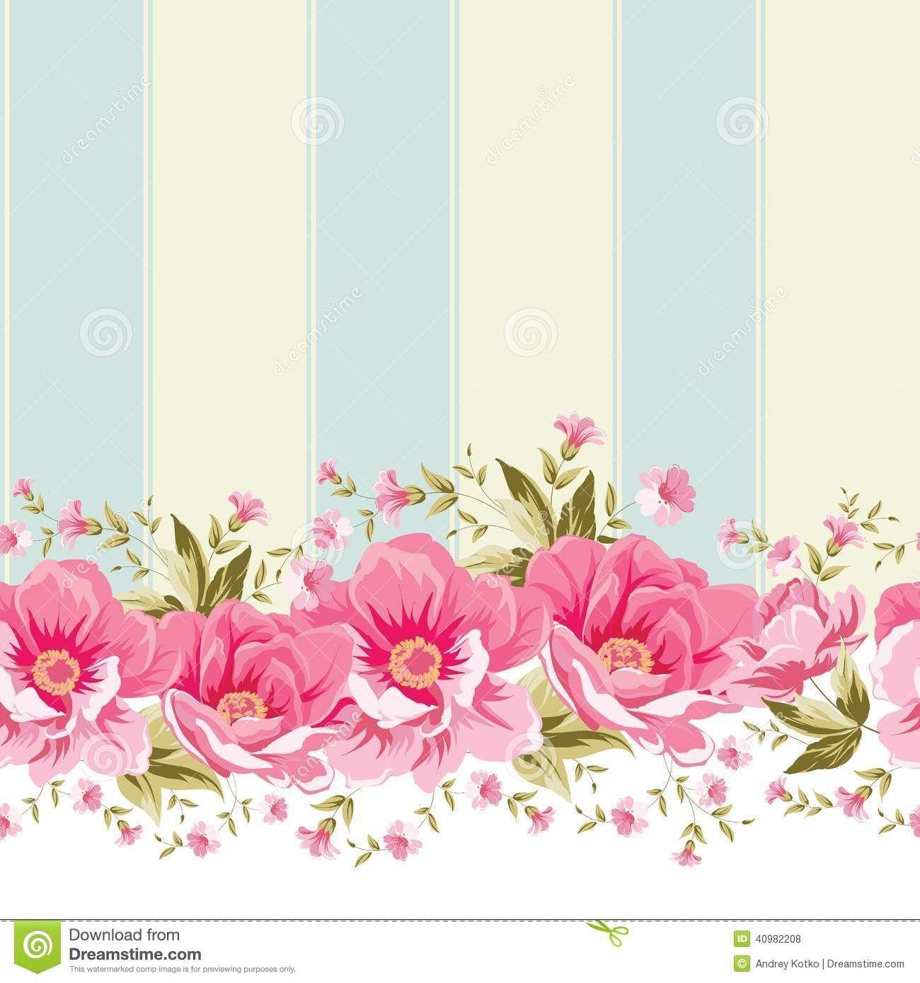Vintage flower border. Ornate pink flower border with tile. Elegant