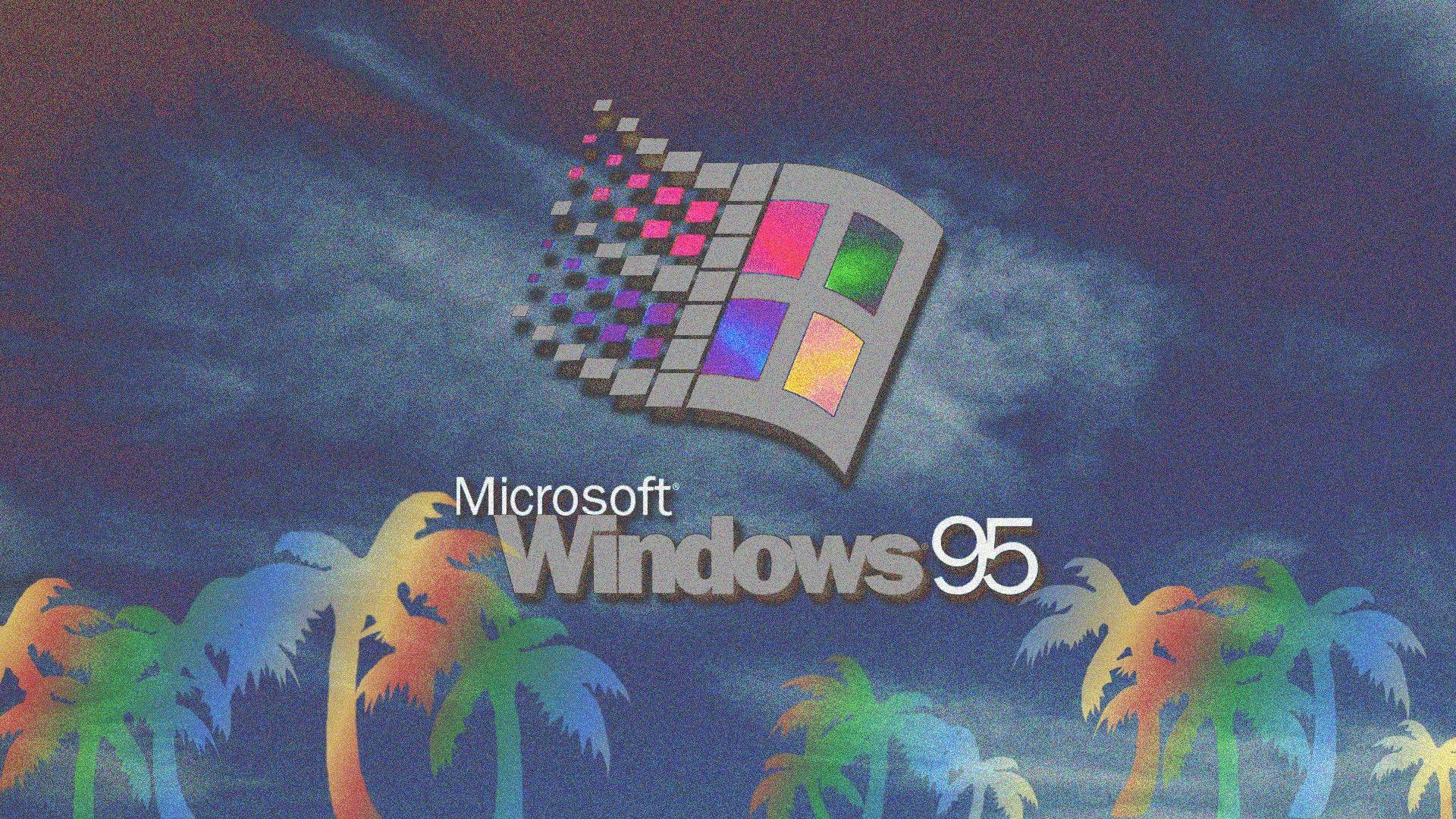 Microsoft Windows, #vaporwave, #palm trees, #Windows 95. Wallpaper