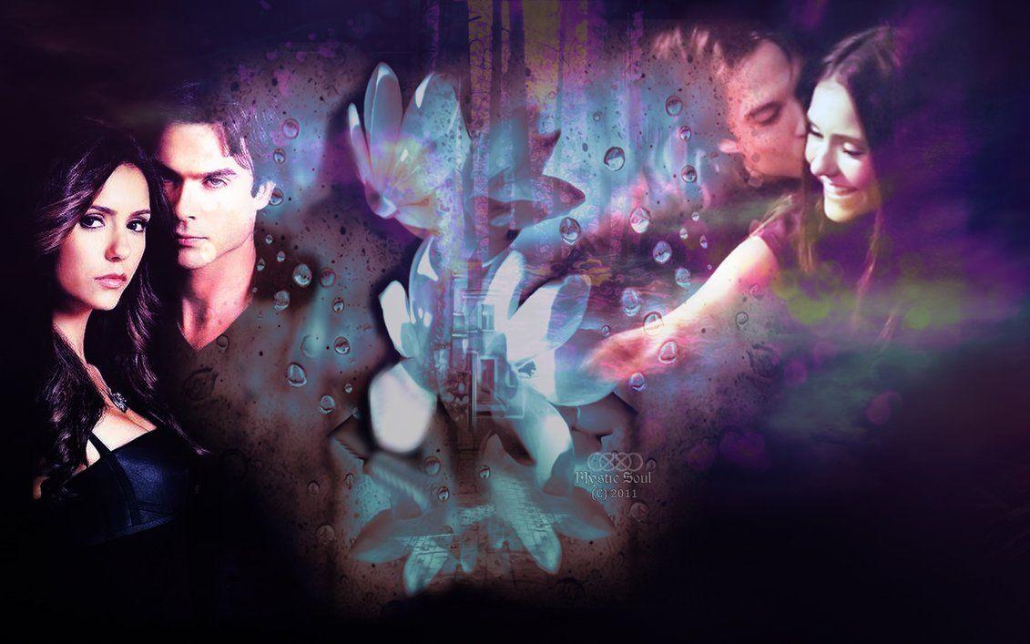 Damon and Elena- Vampire Diaries Fan Art Wallpaper