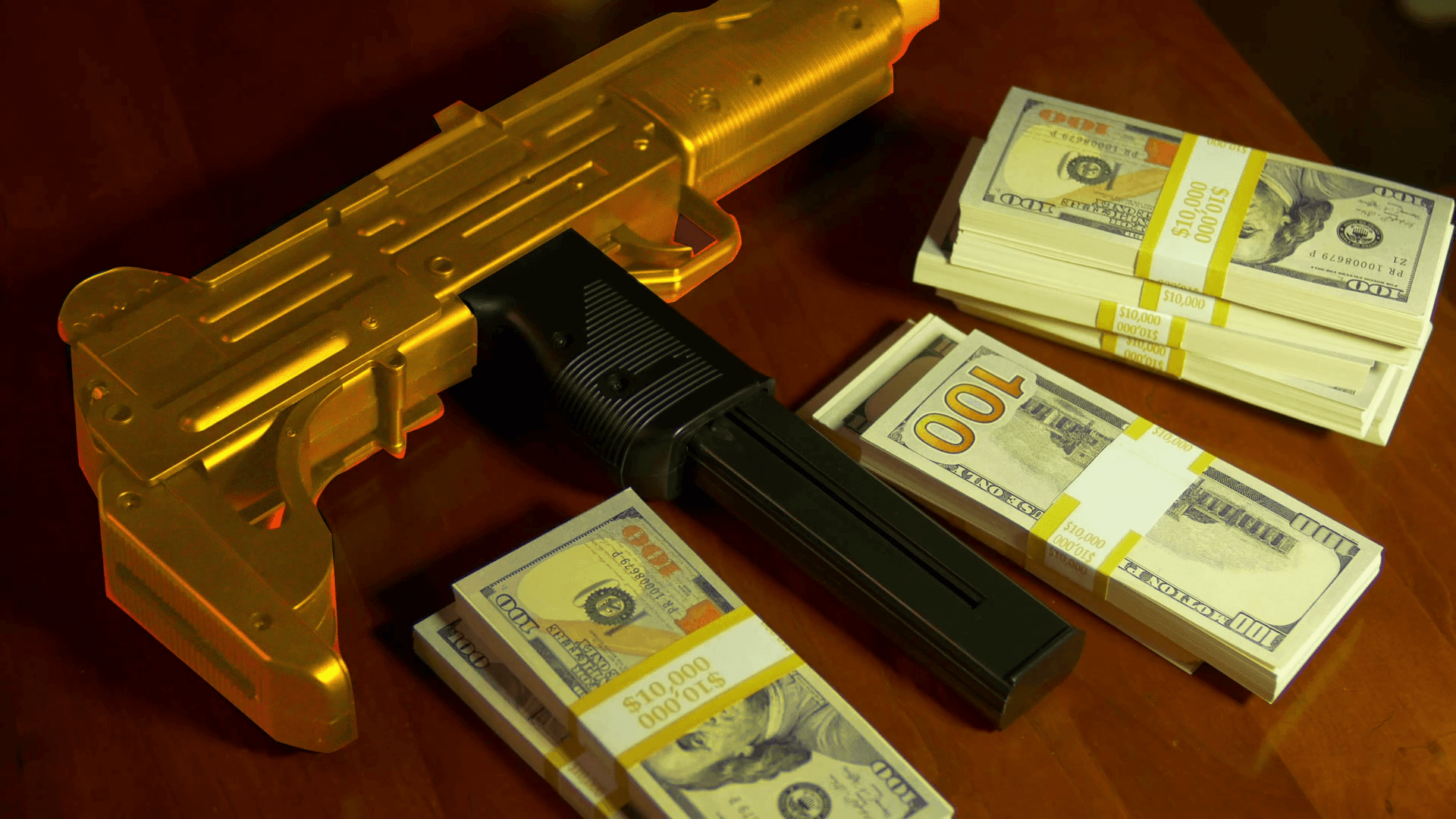 narcolife gold gun money drug money Stock Video Footage