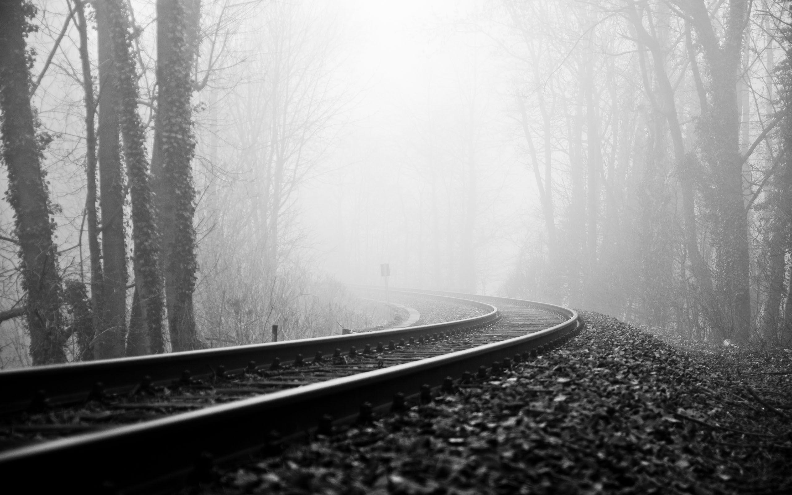 Foggy Train Tracks Best Black And White Wallpaper