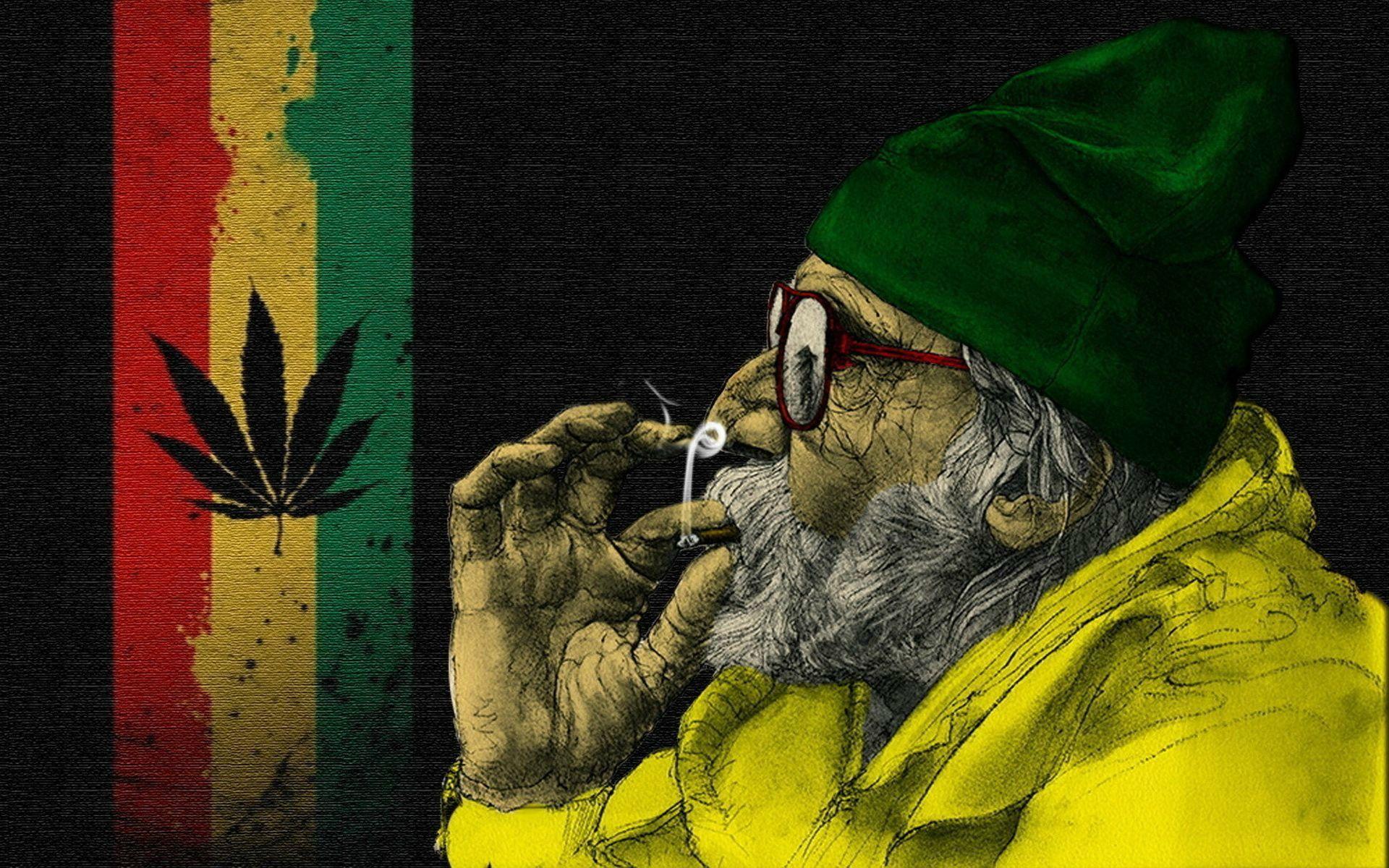 Old Man Smoking Weed. Art Wallpaper HD. Ganja Medicine