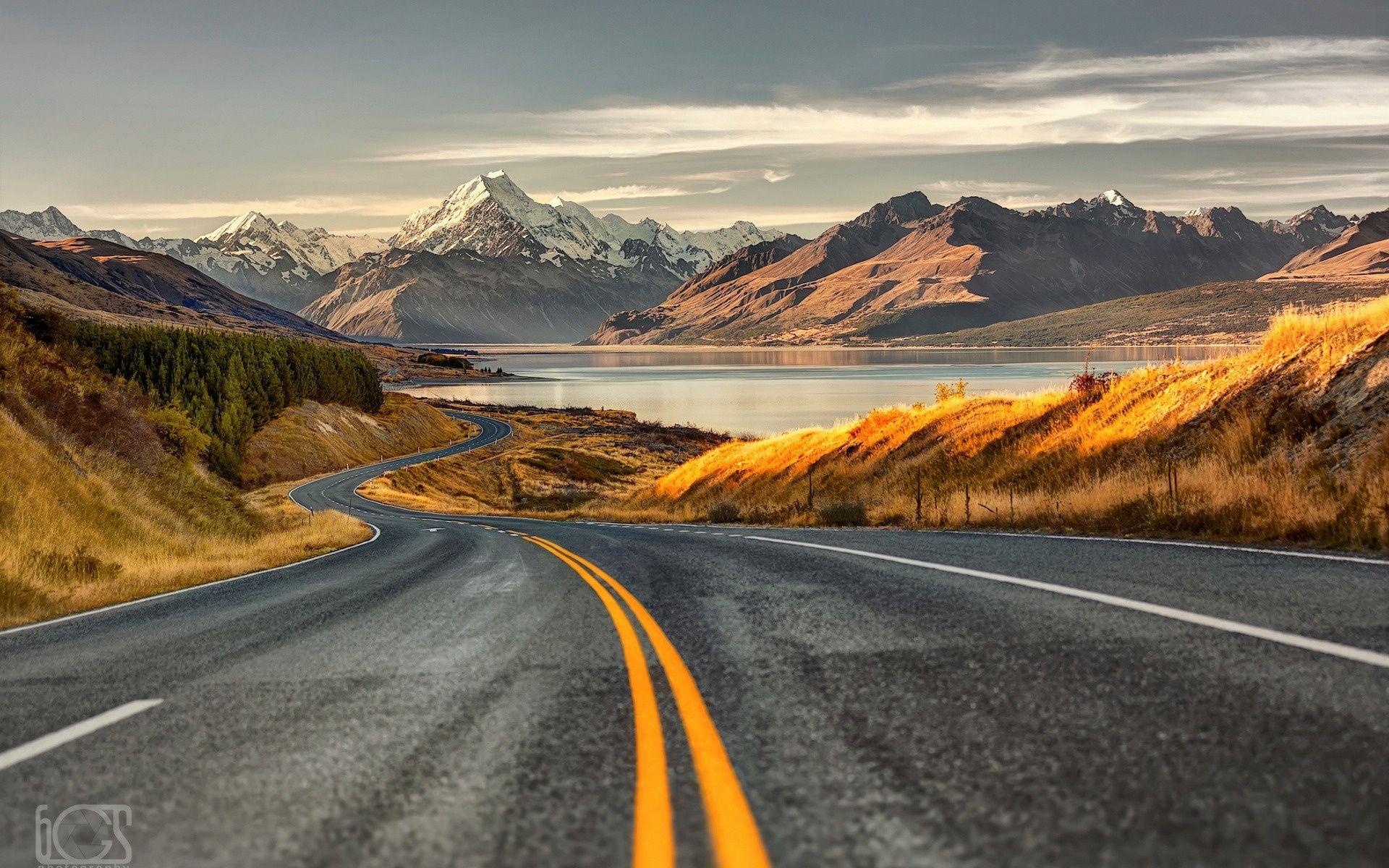 Wallpaper New Zealand, South island, mountains, Southern Alps, road