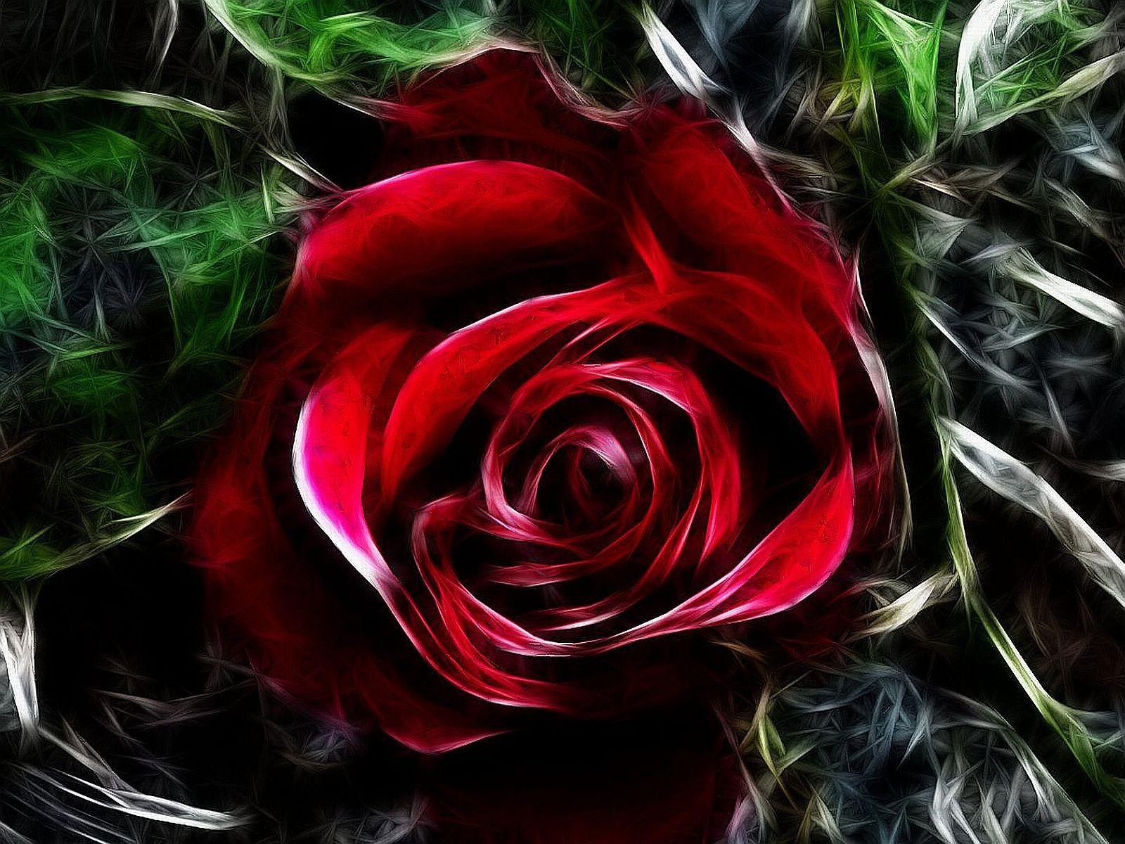 Flowers: Red Fractal Rose Beautiful Green Flower Desktop Wallpaper