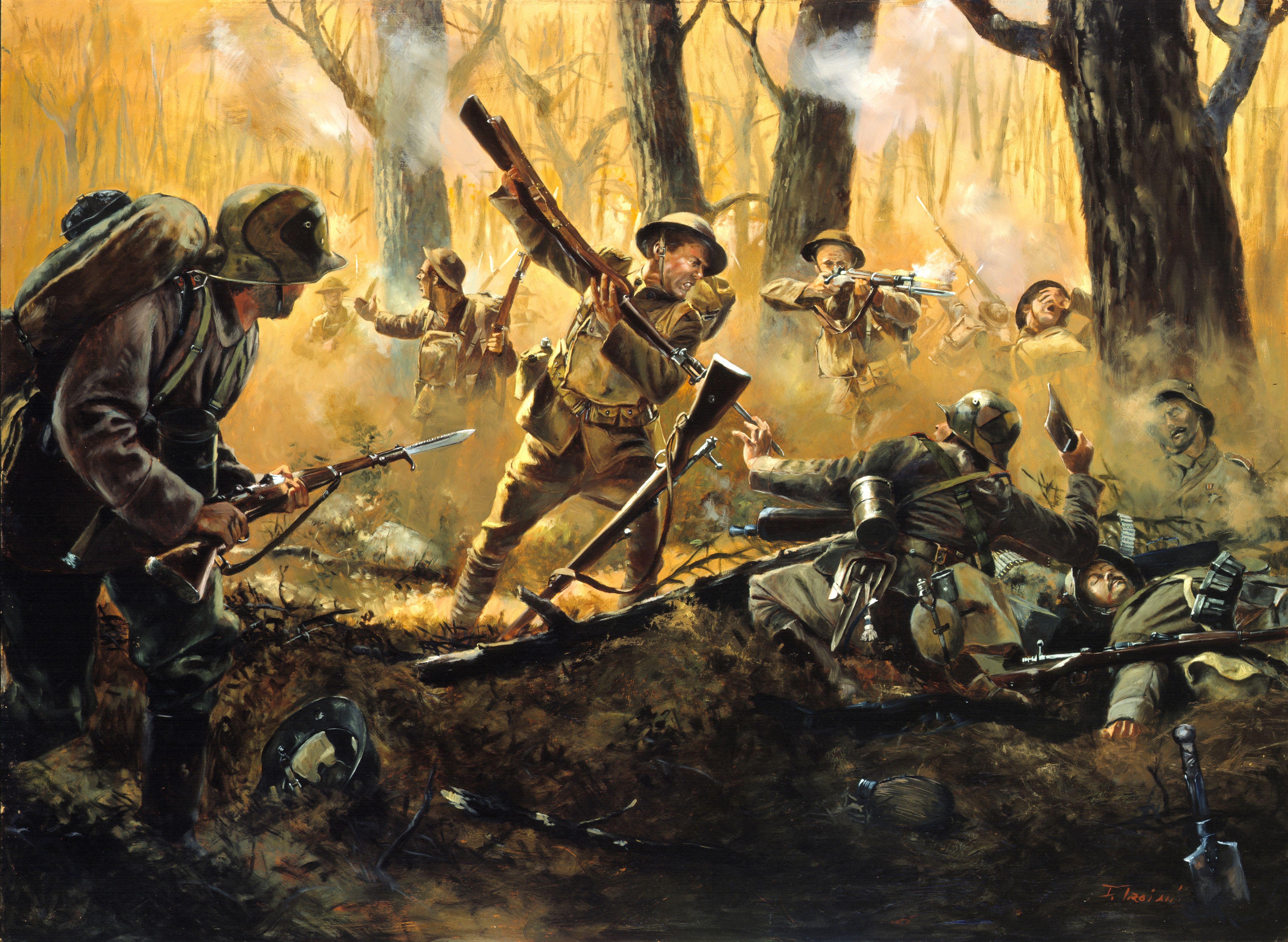Wallpaper, World War I, war, shovels, gun, helmet, German Empire, German Army, combat, painting 5356x3920