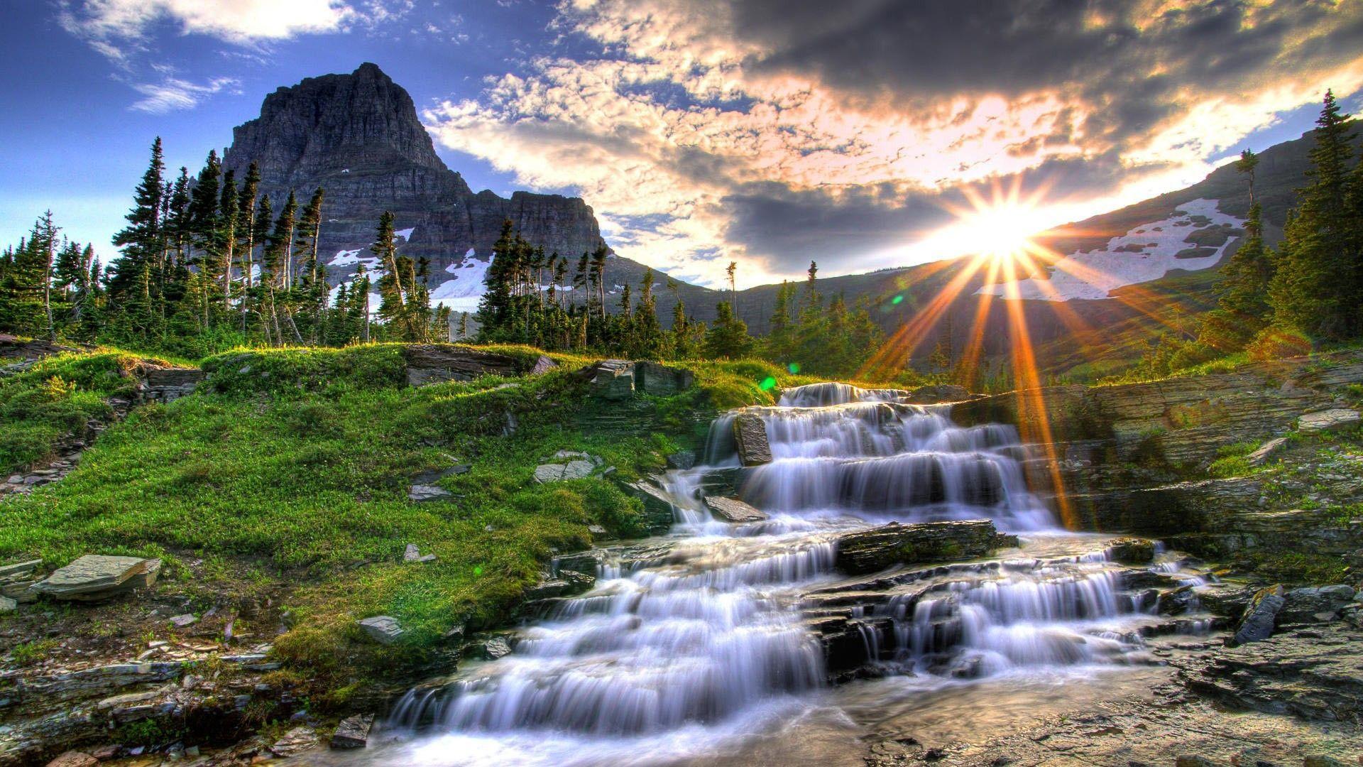 Full HD Waterfall Nature Landscape Wallpaper For Mobile Sunshine