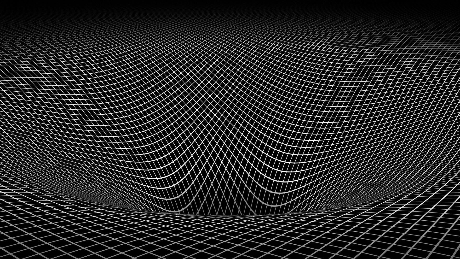 Abstract black and white gravity hole 3D warped wallpaper