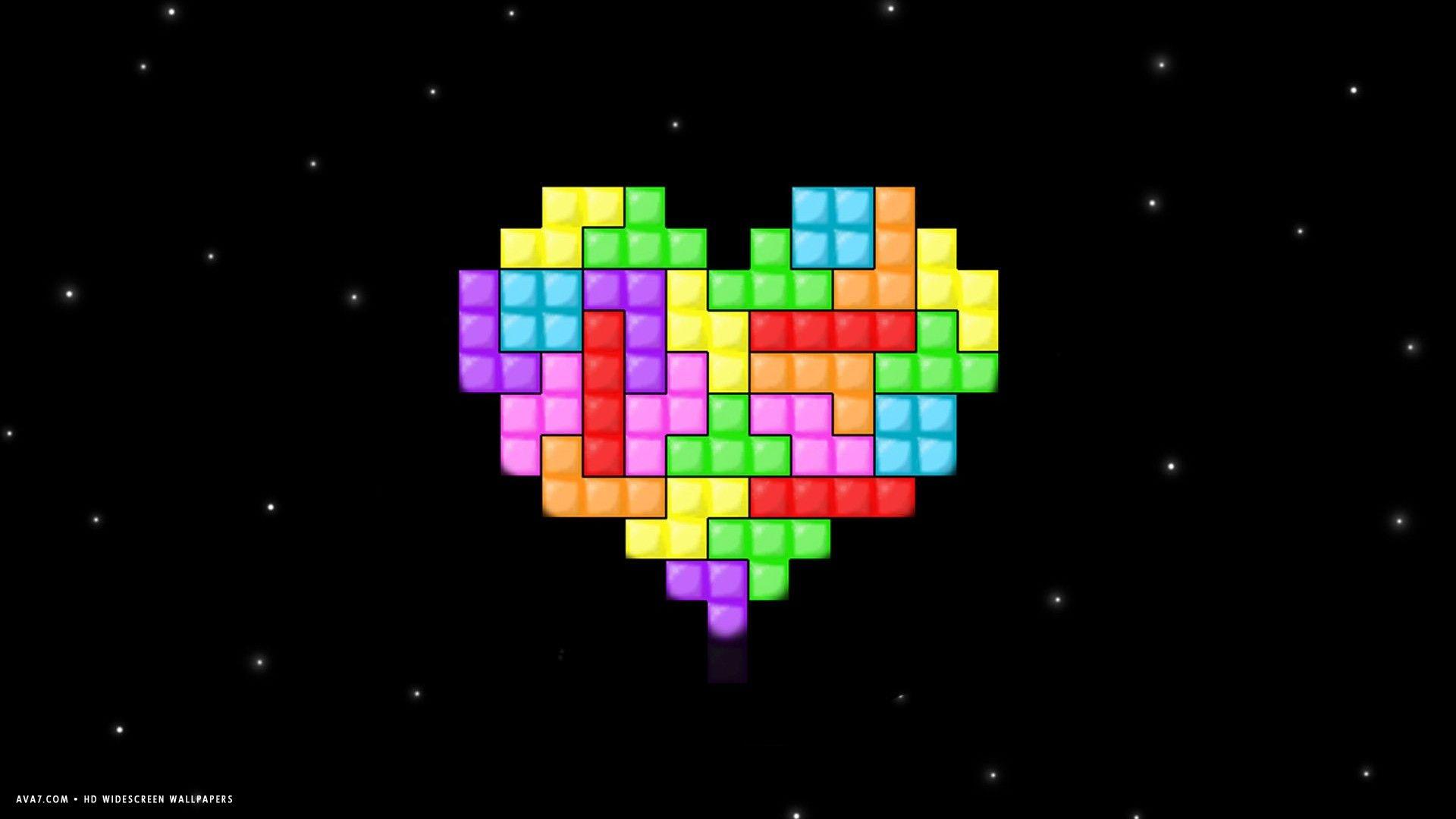 heart tetris colorful blocks puzzle pixel HD widescreen wallpaper / romantic background