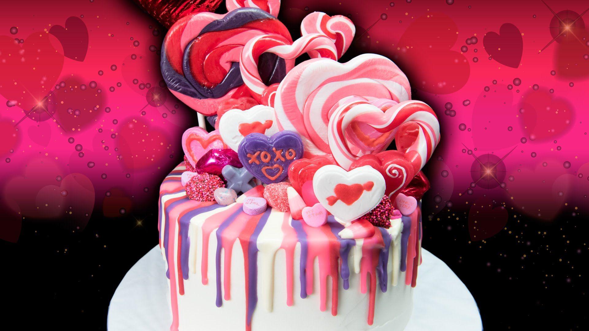 Valentine's Day Rainbow Drip Candy Cake from Cookies Cupcakes