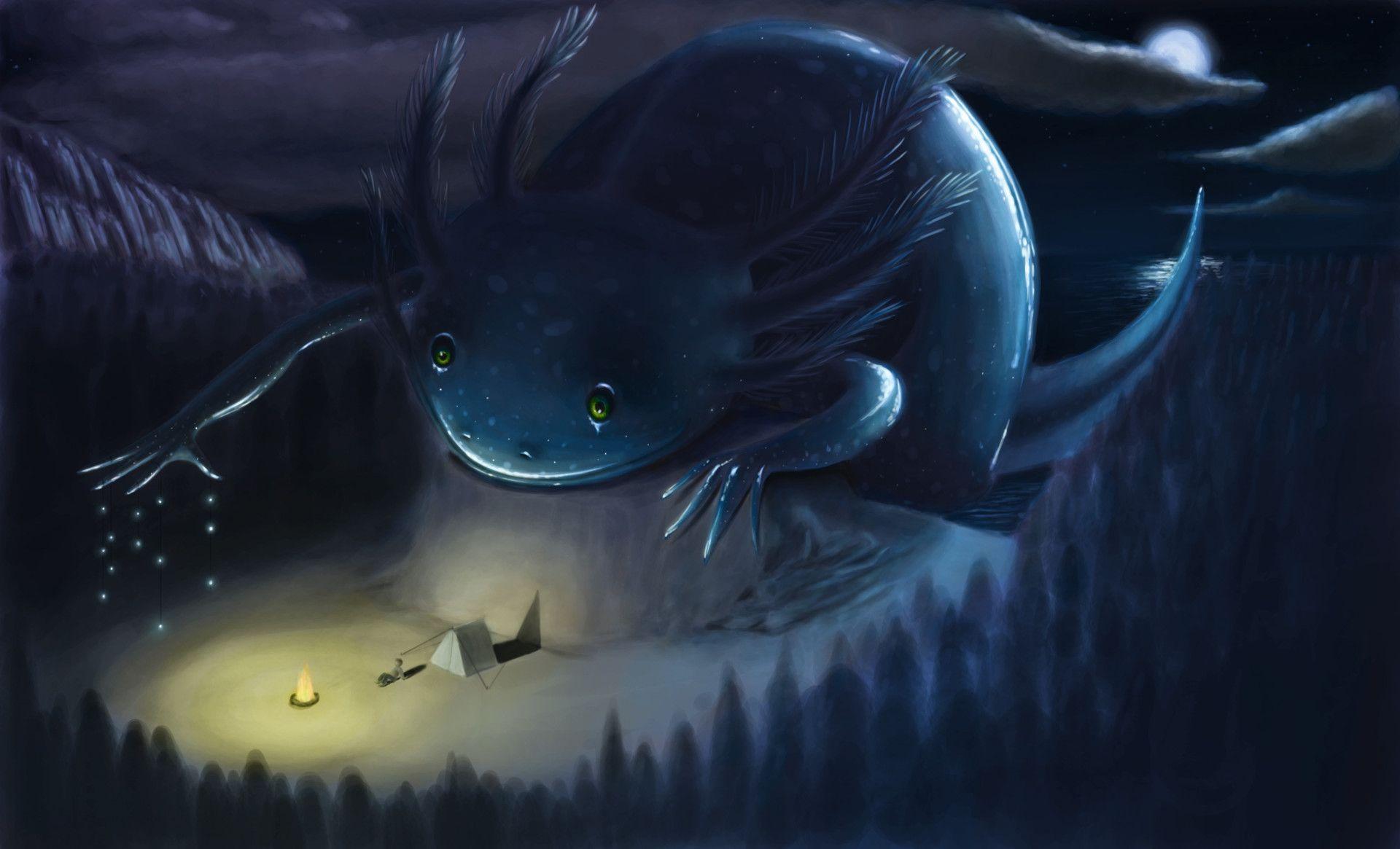 Night Axolotl by Jean Paul Medellin : SympatheticMonsters