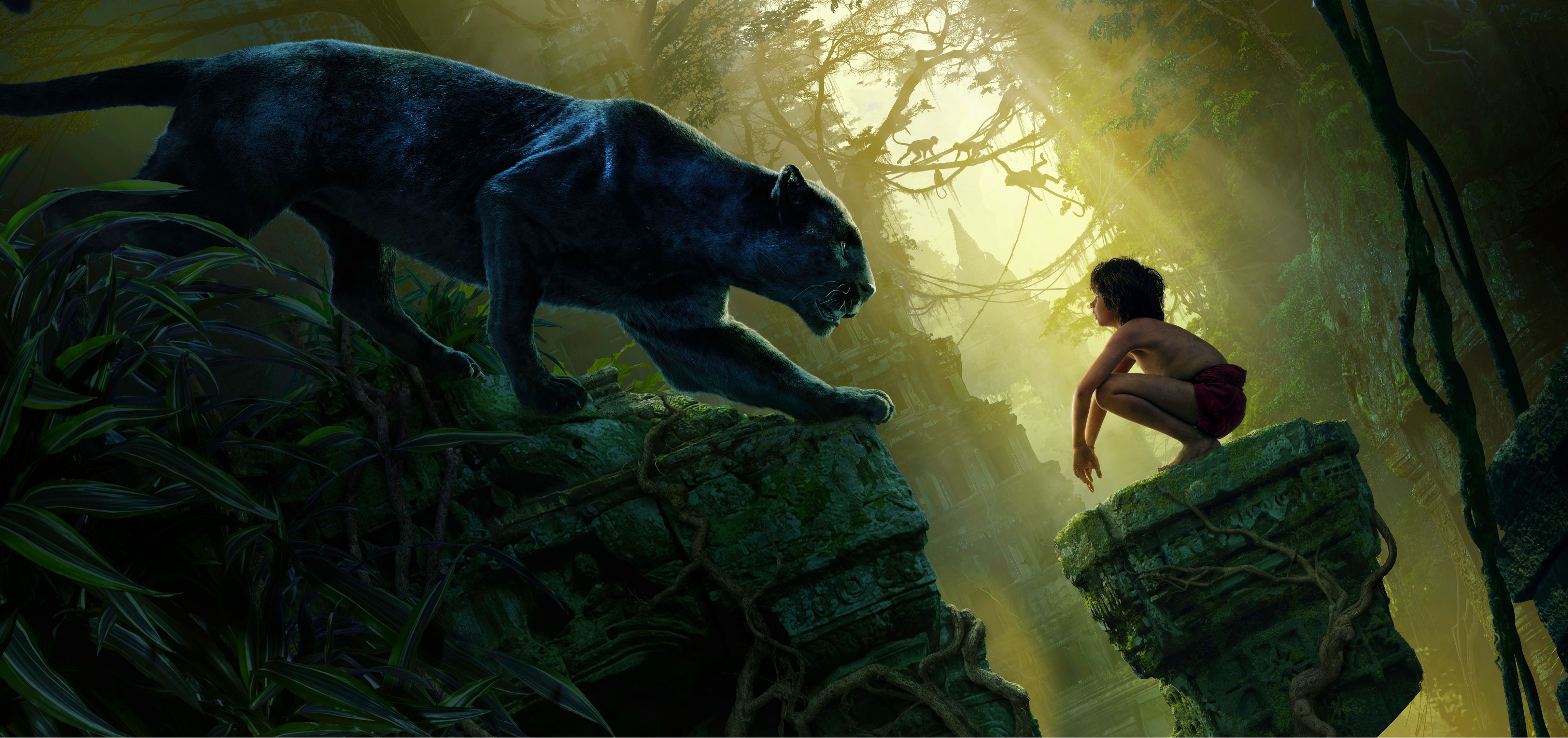 Wallpaper Jungle Book, Bagheera, Mowgli, Movies