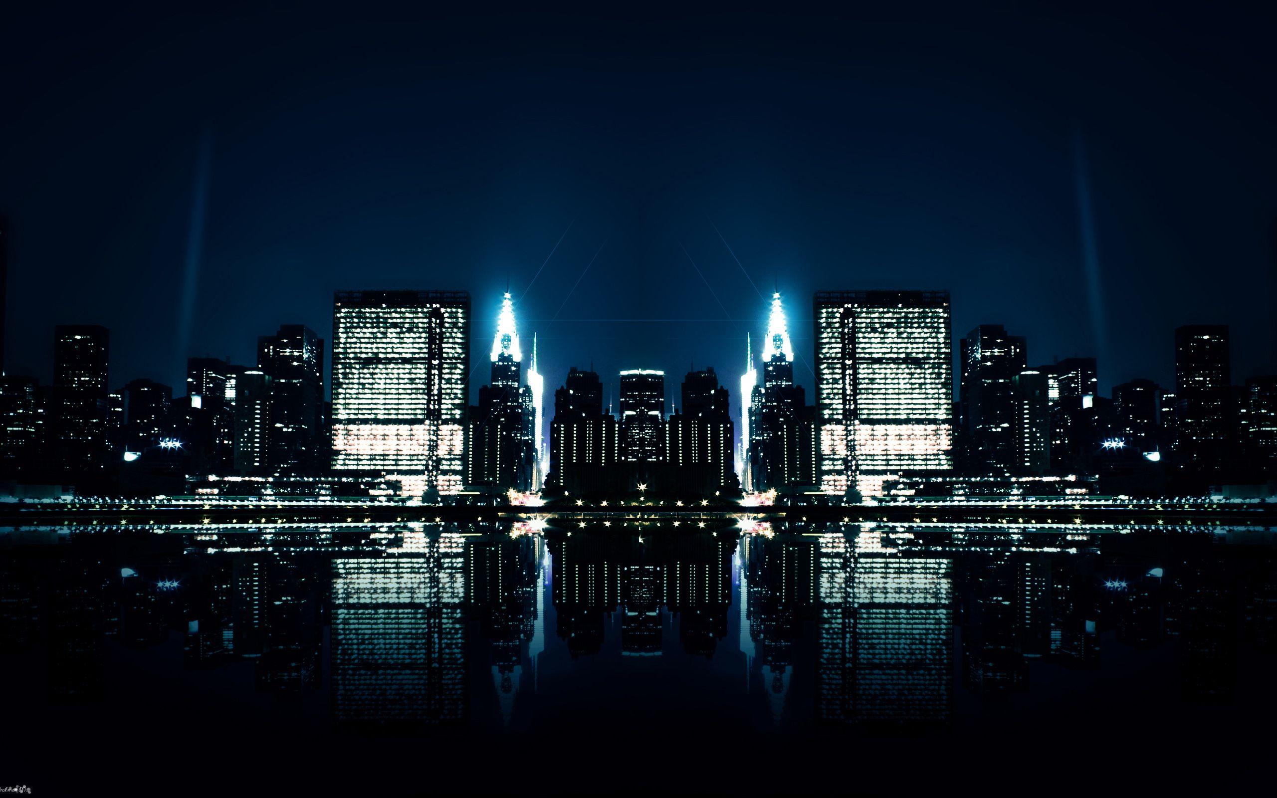 City Night Reflections Wallpaper