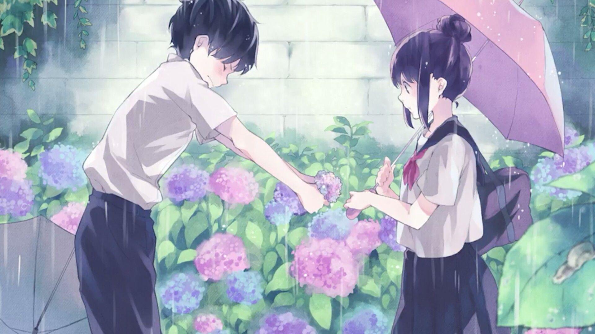 Anime Boy Giving Flowers To Girl Wallpaper. Wallpaper Studio 10