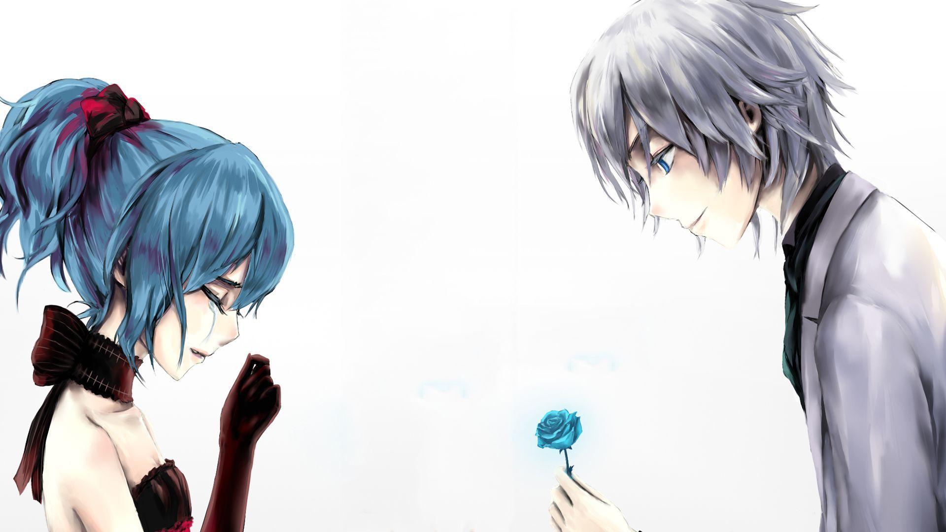 Anime Love Couple Boy Giving Rose to Cry Girl Wallpapers